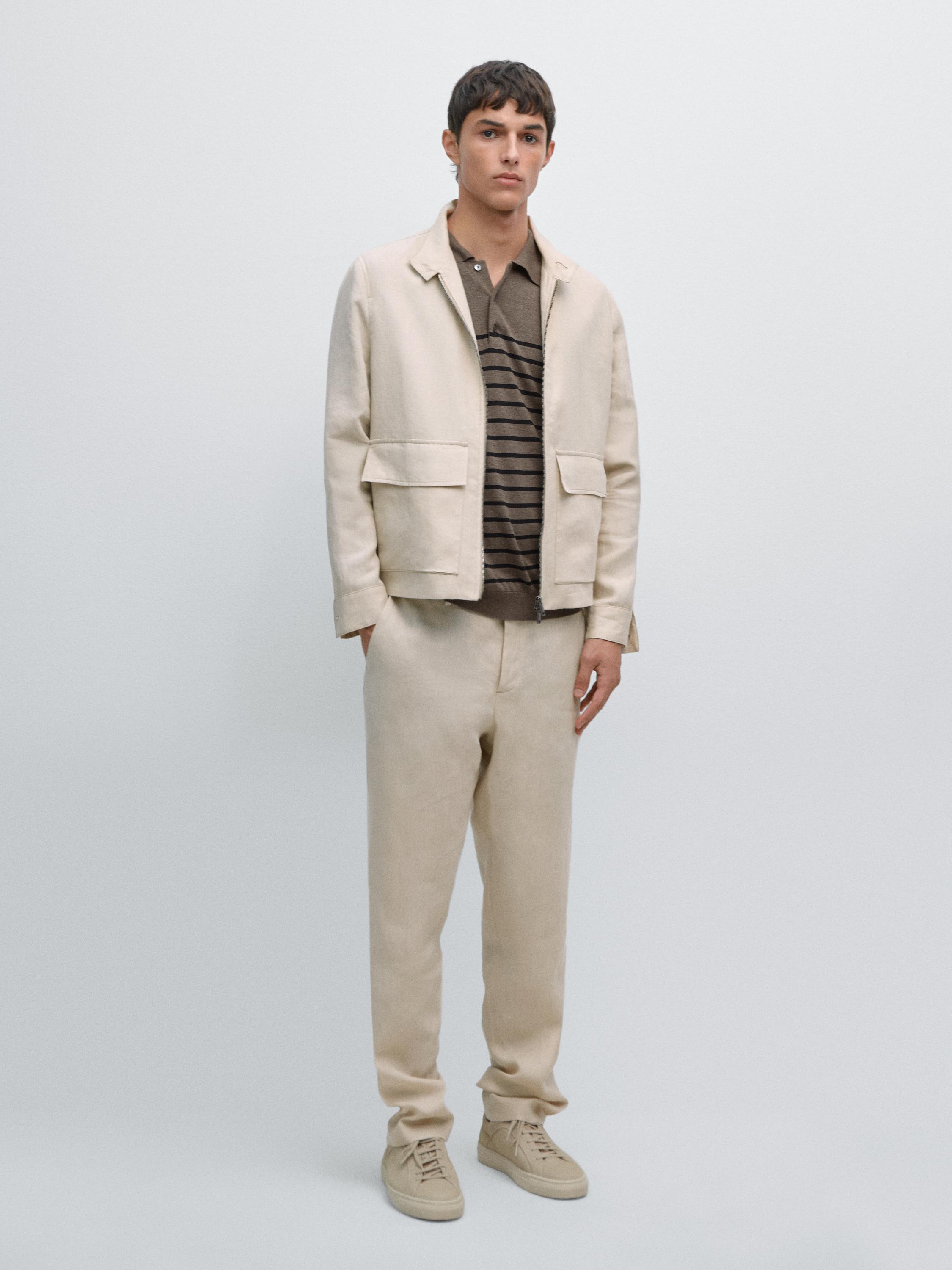Linen trousers with elastic detail