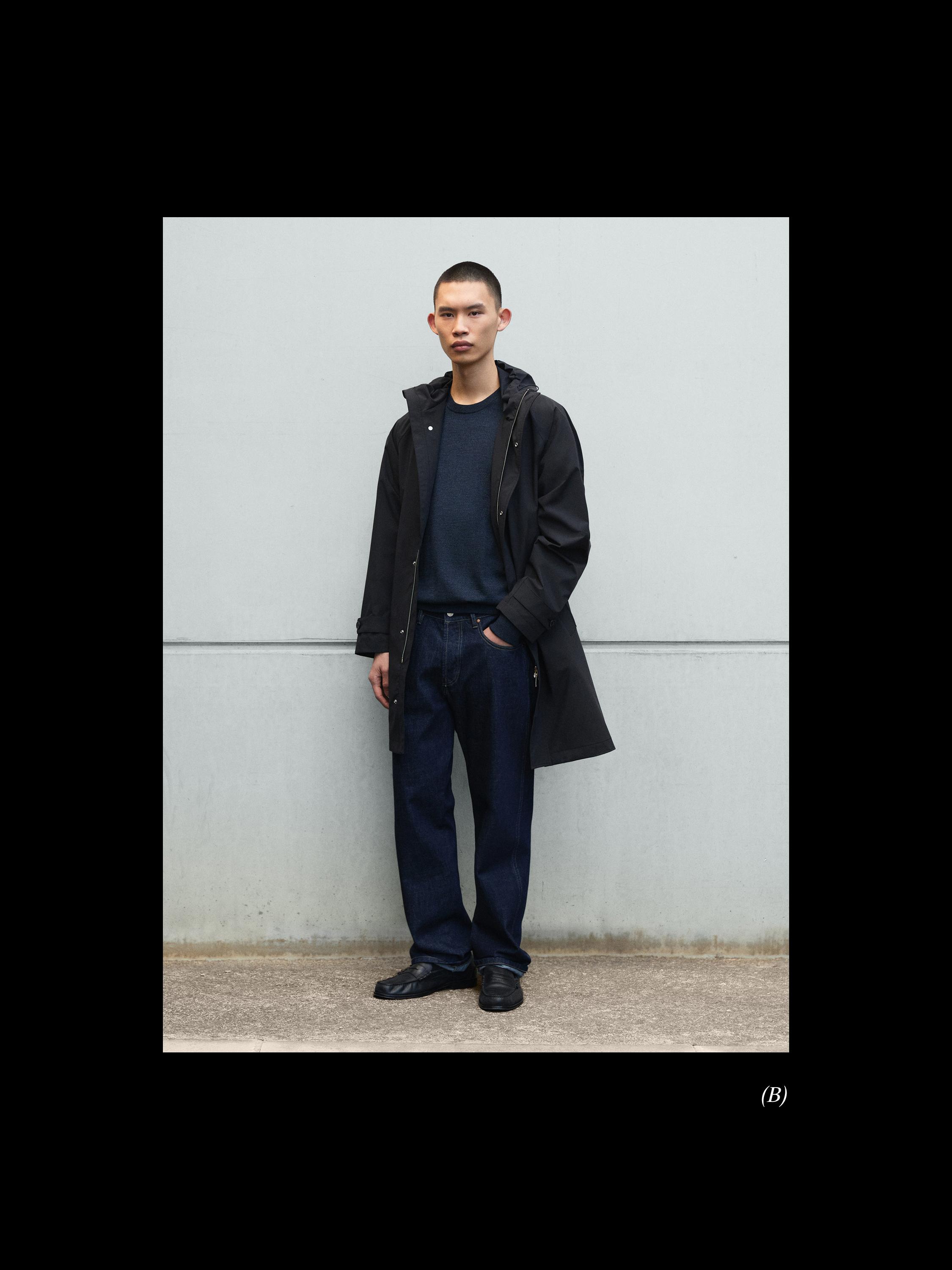 Long hooded parka — NAVY BLUE