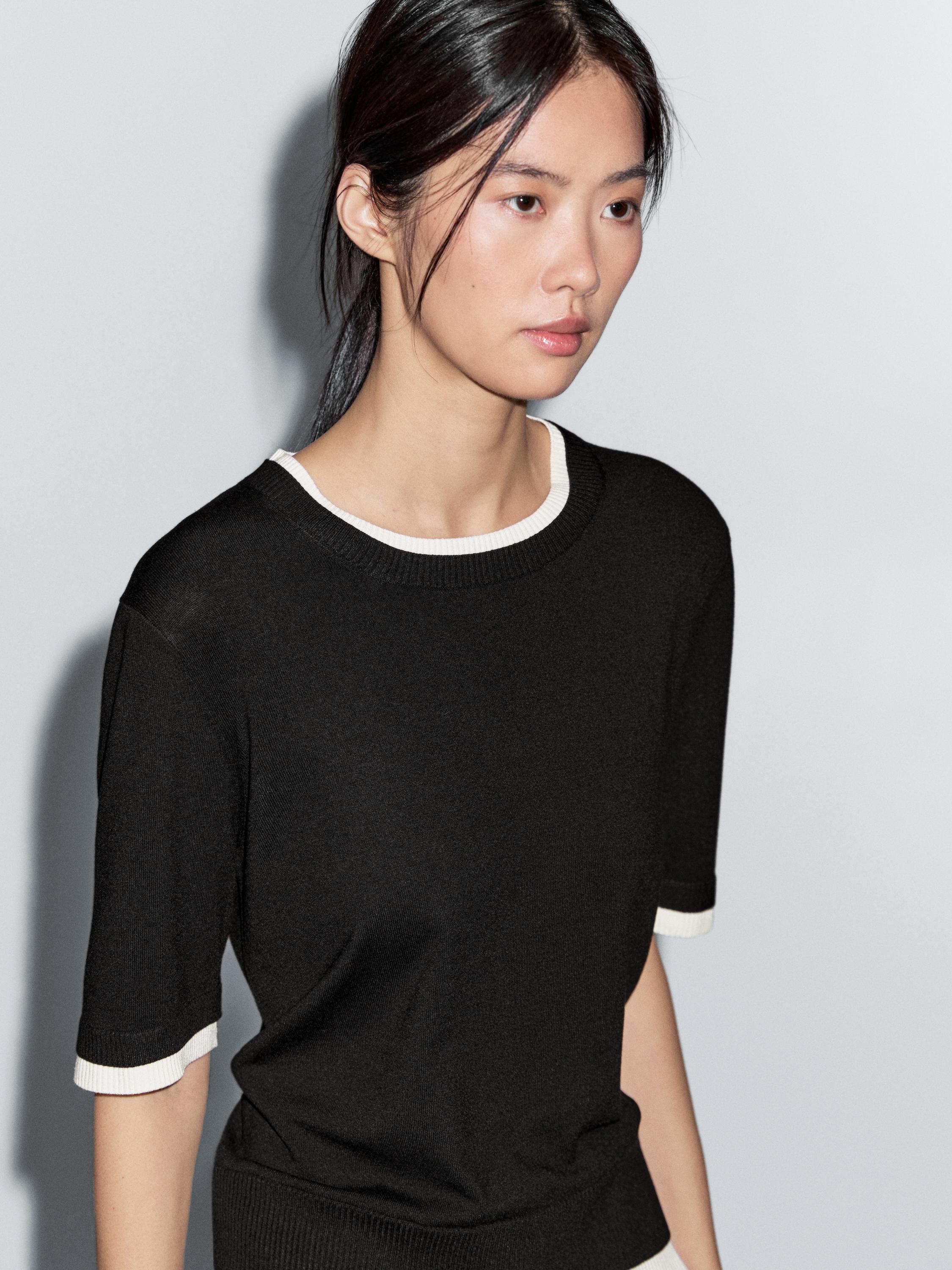 더블 레이어 니트 티셔츠 쇼트 슬리브