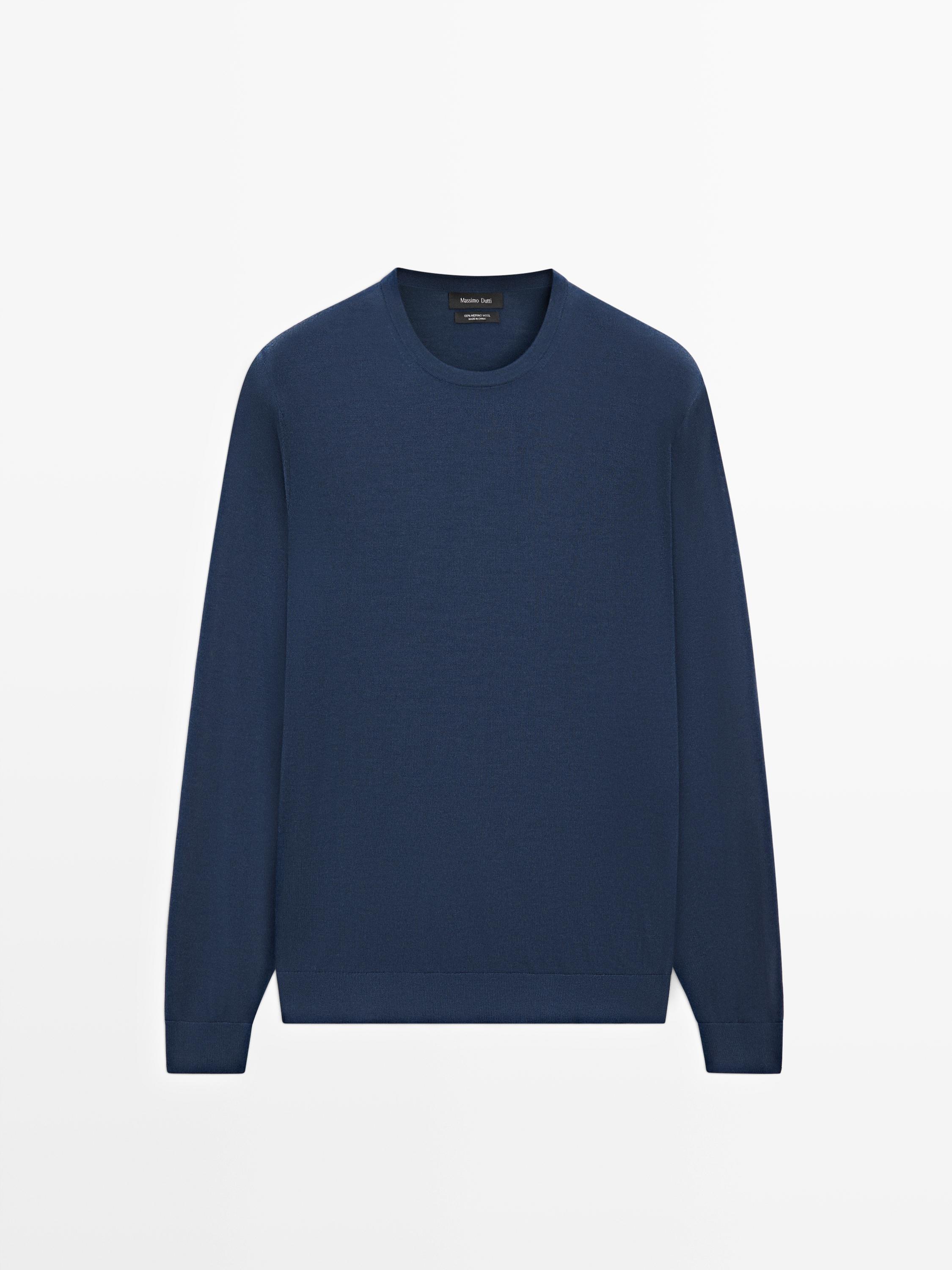 100% merino wool knit sweater — Prussian blue