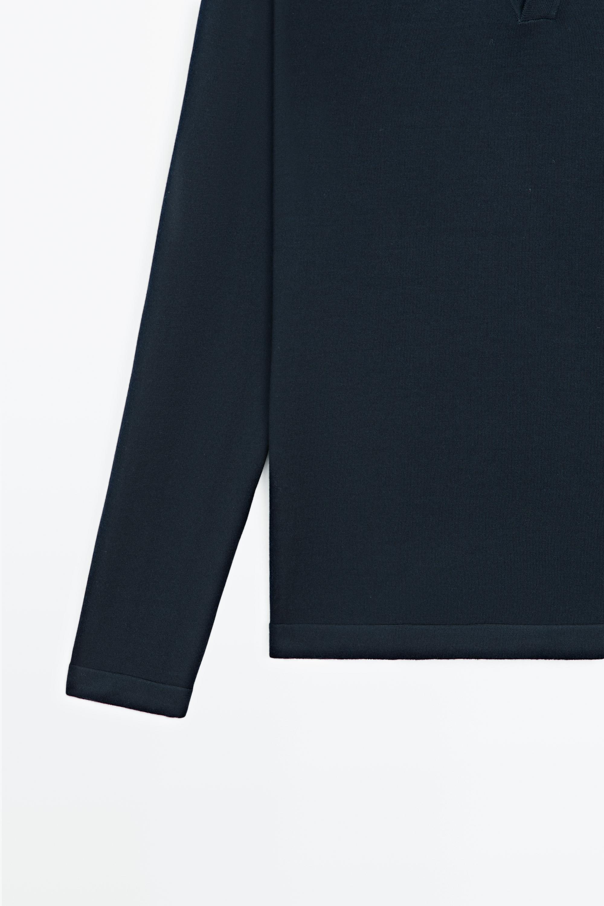 100% merino wool knit polo sweater — NAVY BLUE