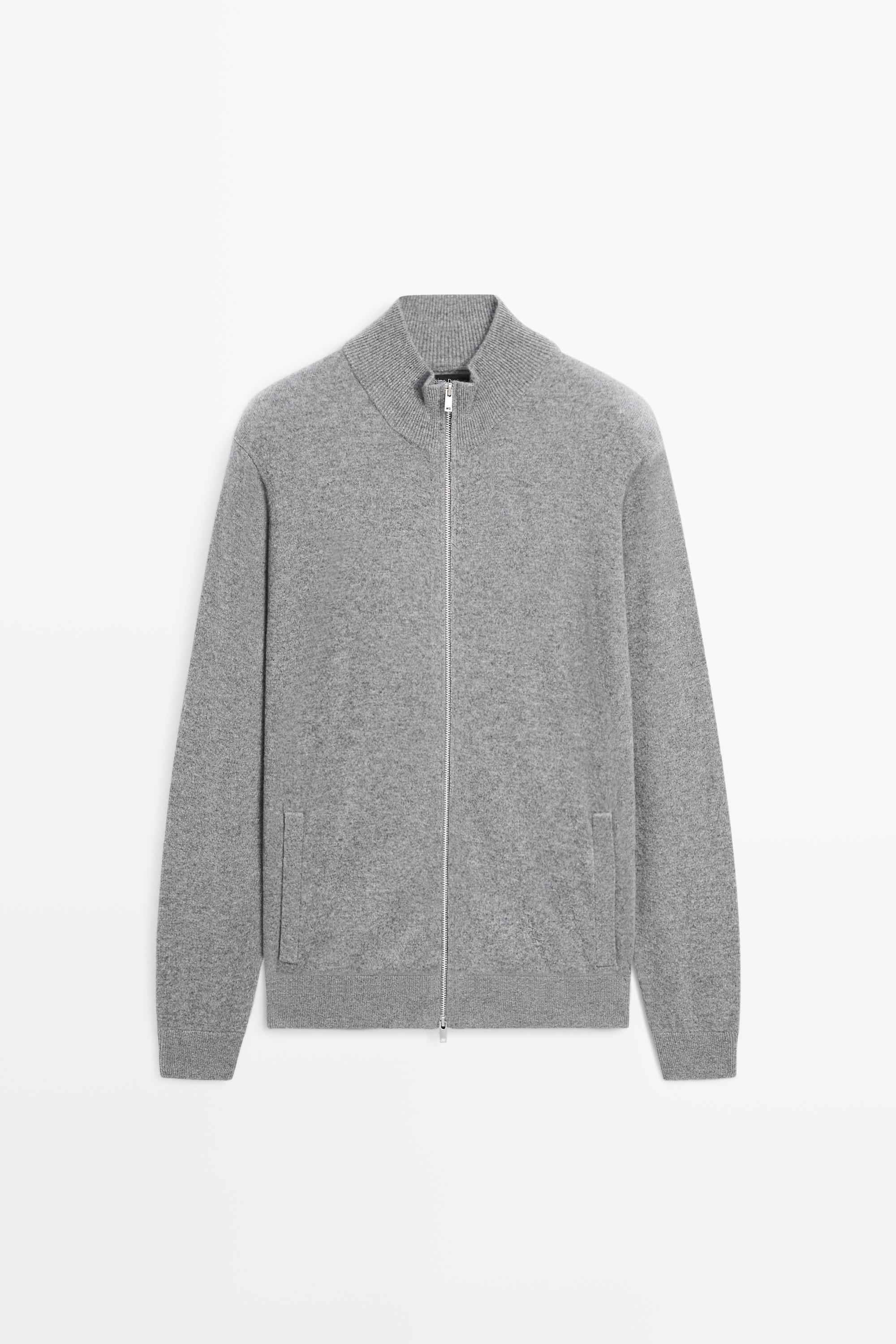 100% cashmere zip-up knit cardigan — ANTHRACITE GREY