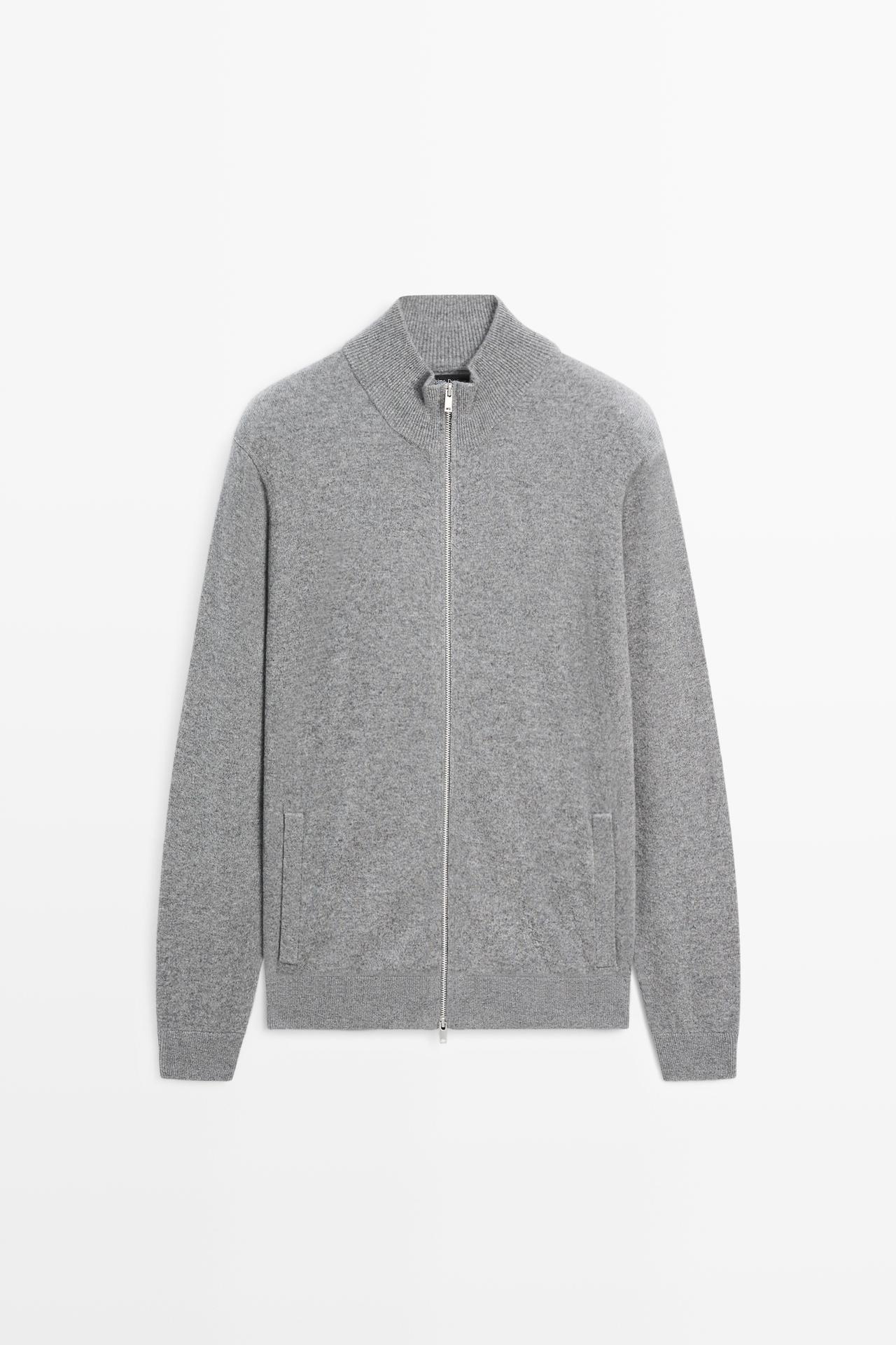 100% cashmere zip-up knit cardigan — ANTHRACITE GREY