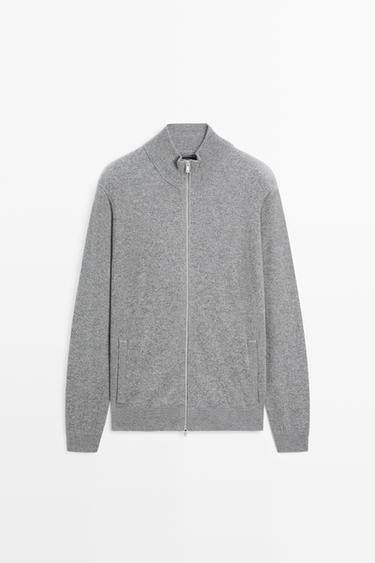 100% cashmere zip-up knit cardigan — ANTHRACITE GREY 2