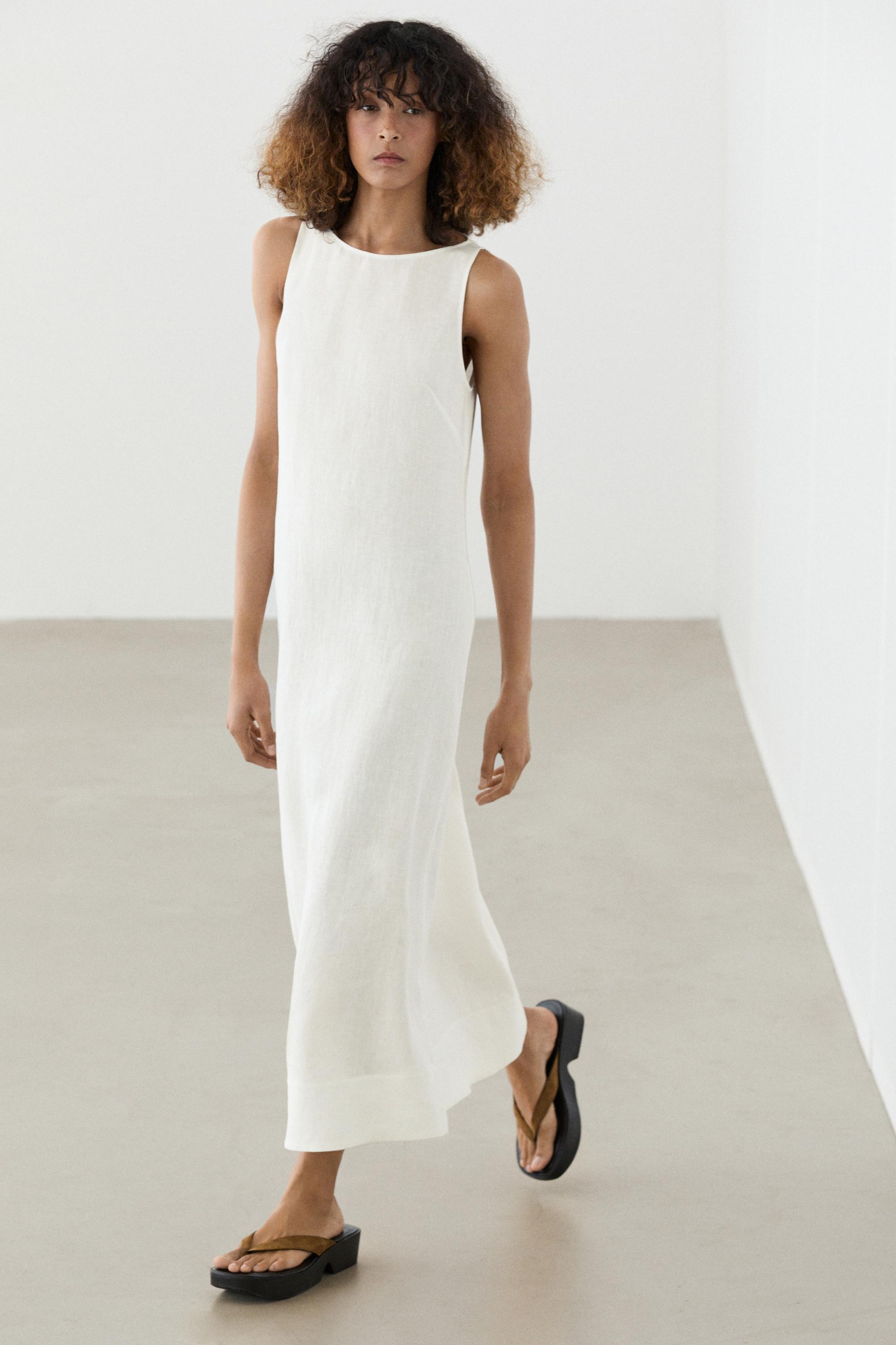 Robe à encolure américaine 100 % lin