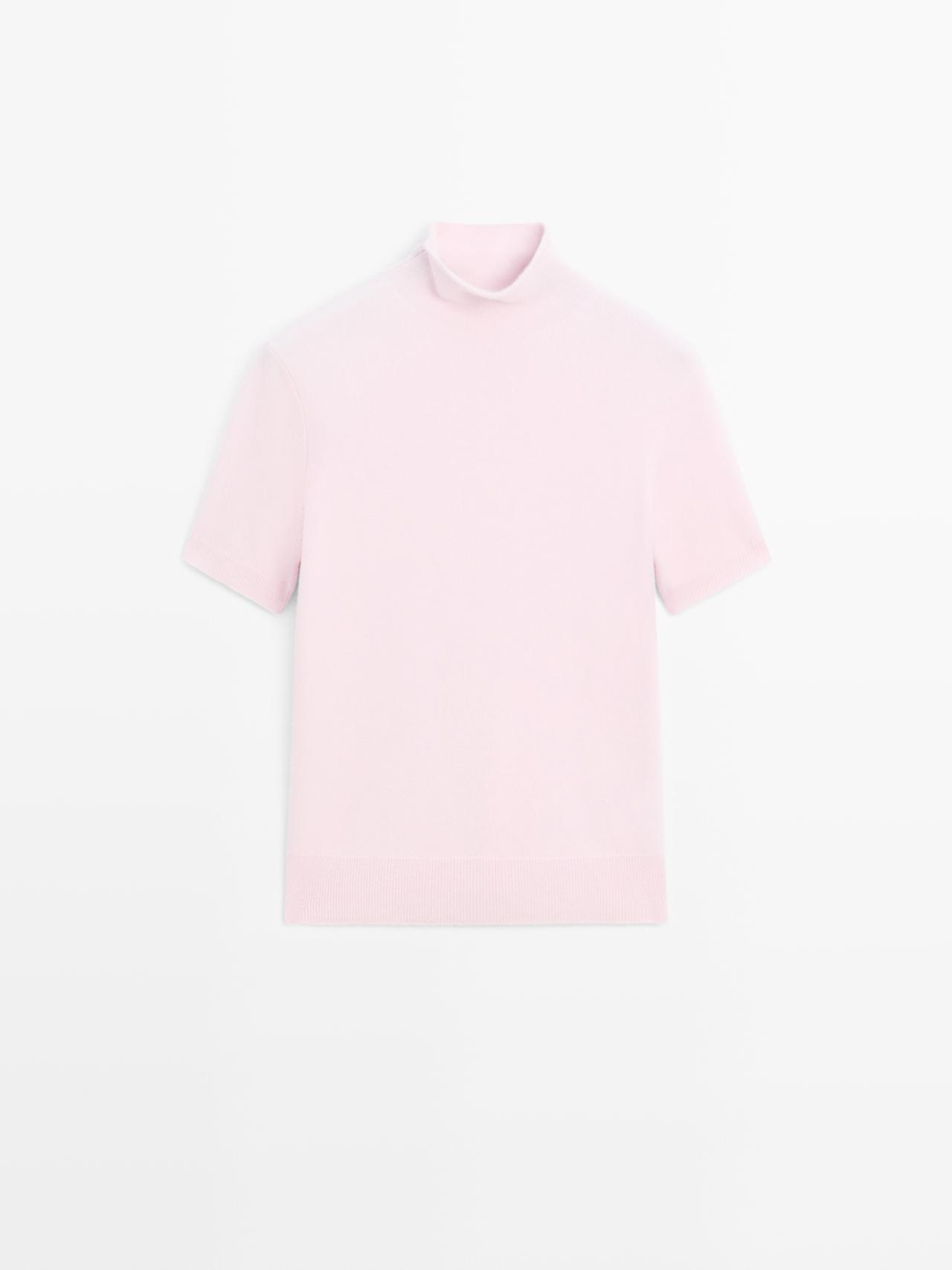Massimo Dutti - Dame - Striktrøje I Uldblanding Med Korte Ærmer - Rosa - Xs