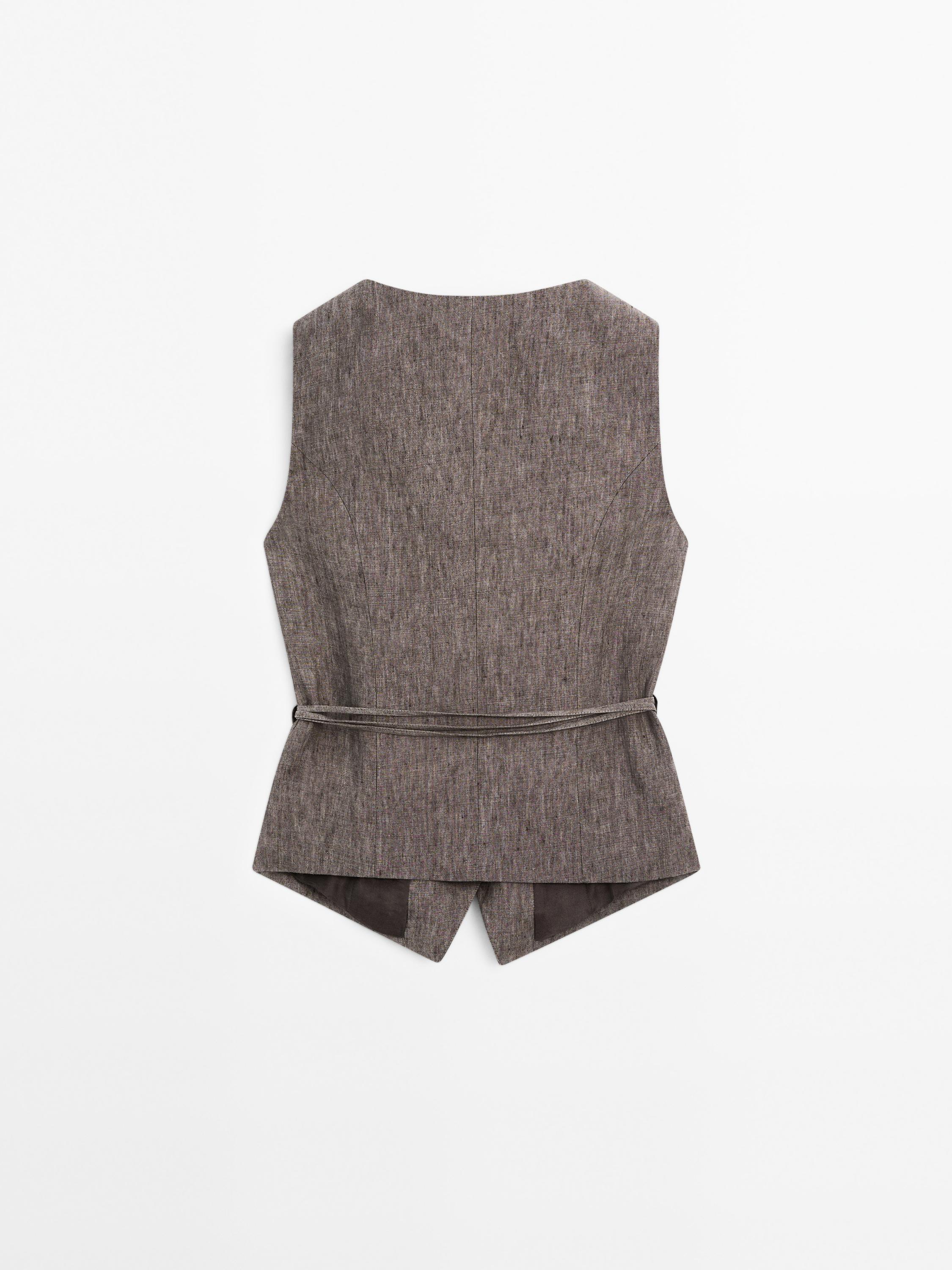 Waistcoat marbled linen lacing detail