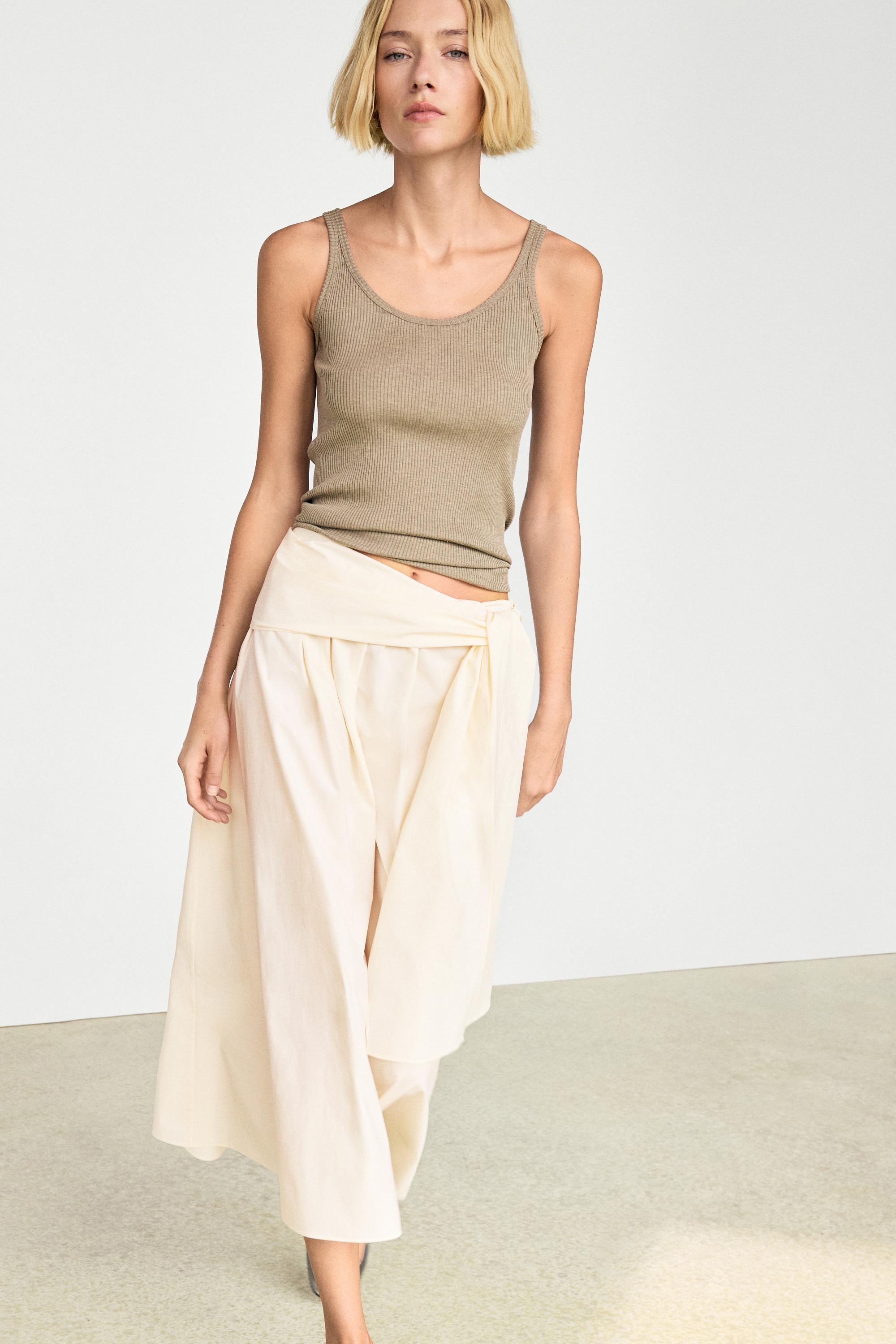 Flowing skirt with scarf detail — CREAM