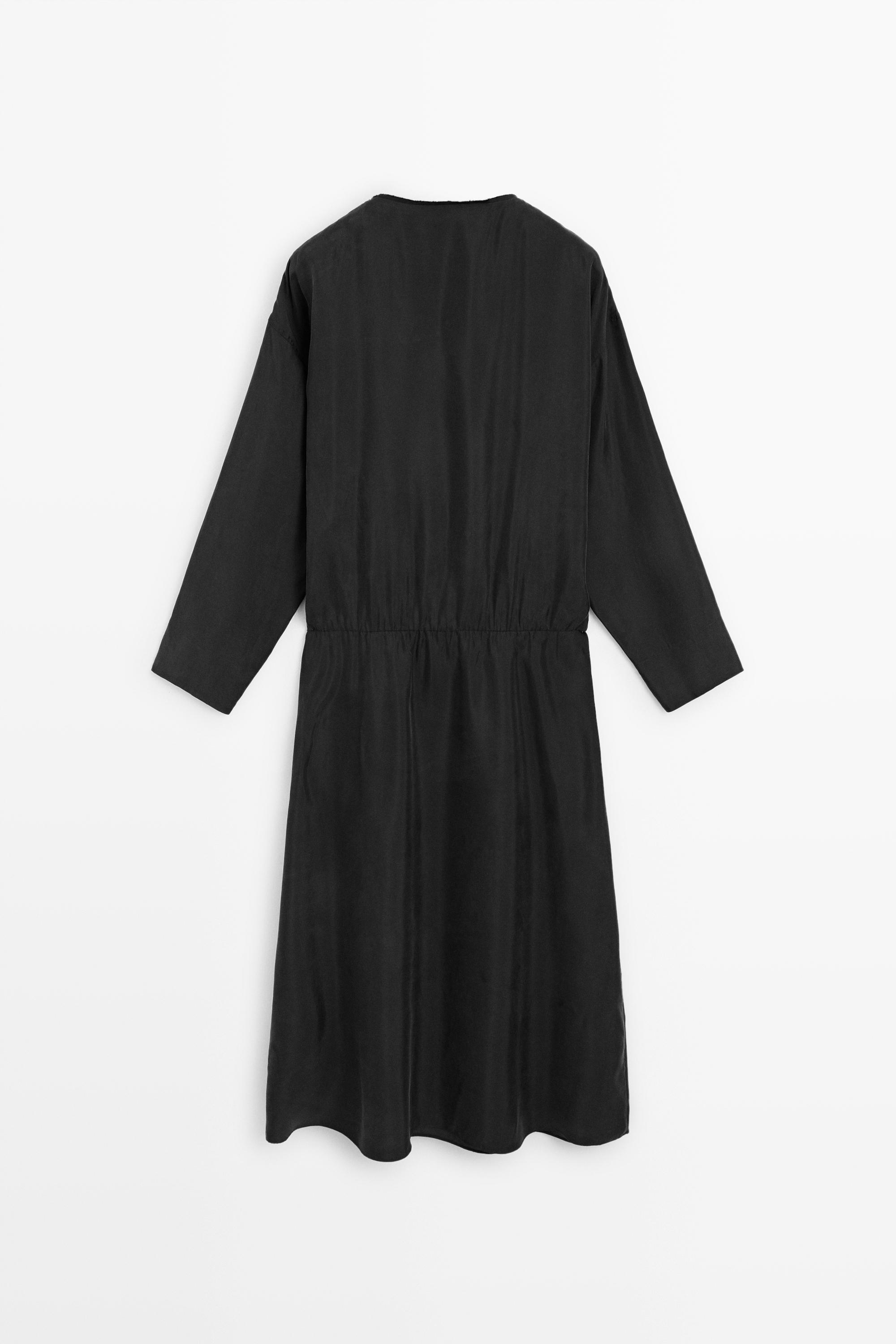 Fluid midi dress with collar detail — BLACK