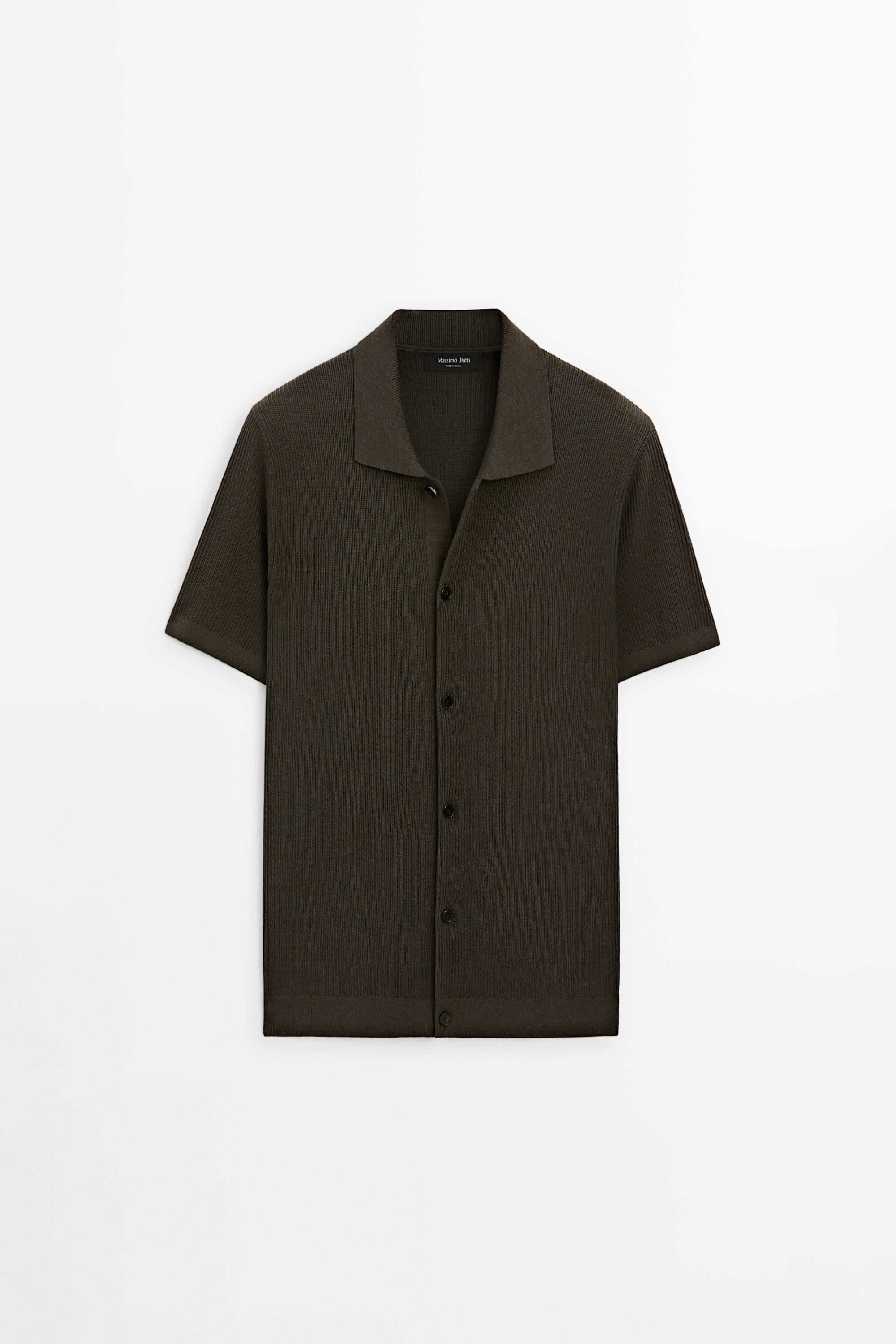 Cotton blend polo shirt with button detail — Greyish green