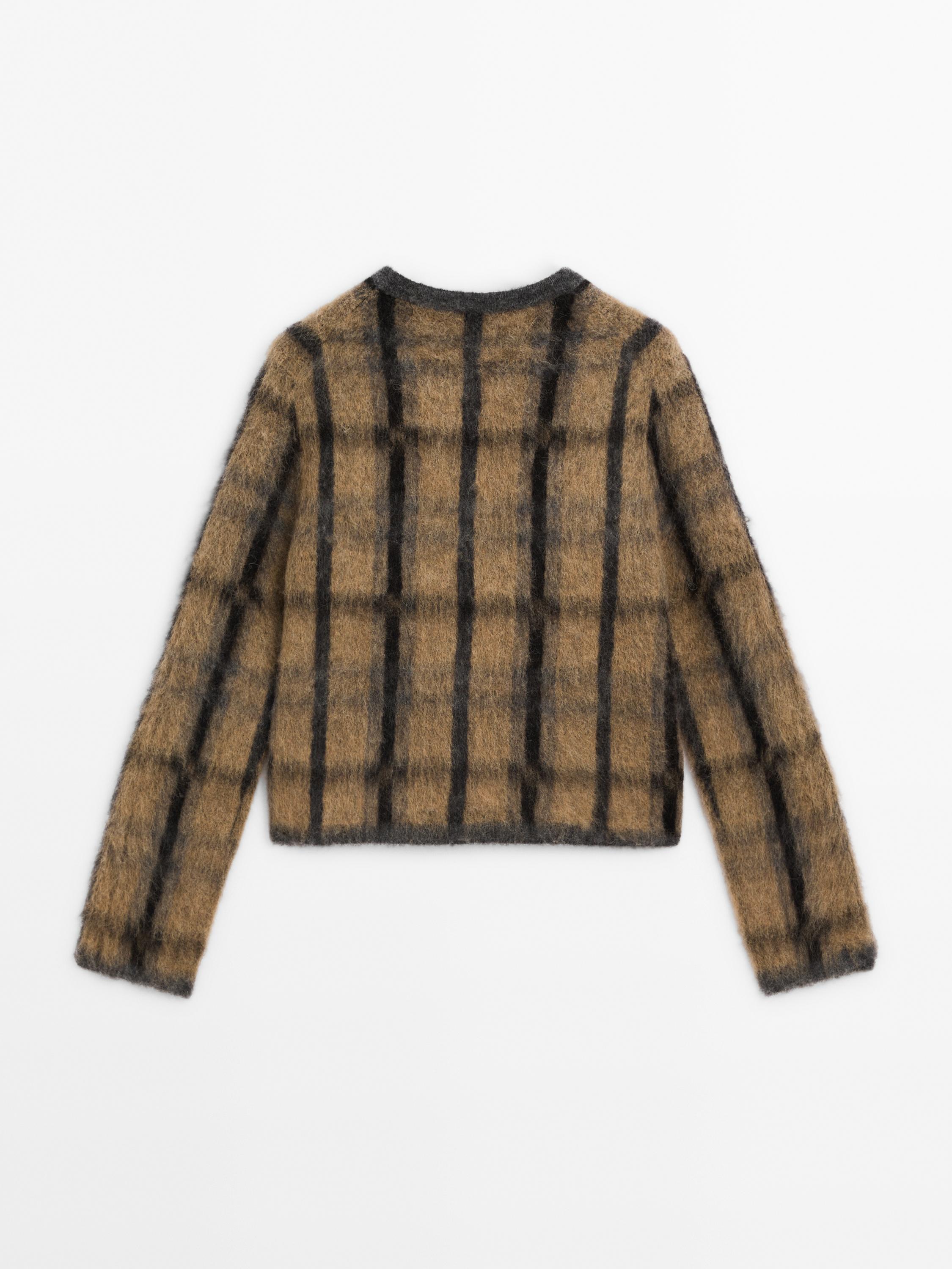 Cardigan à carreaux laine mélangée