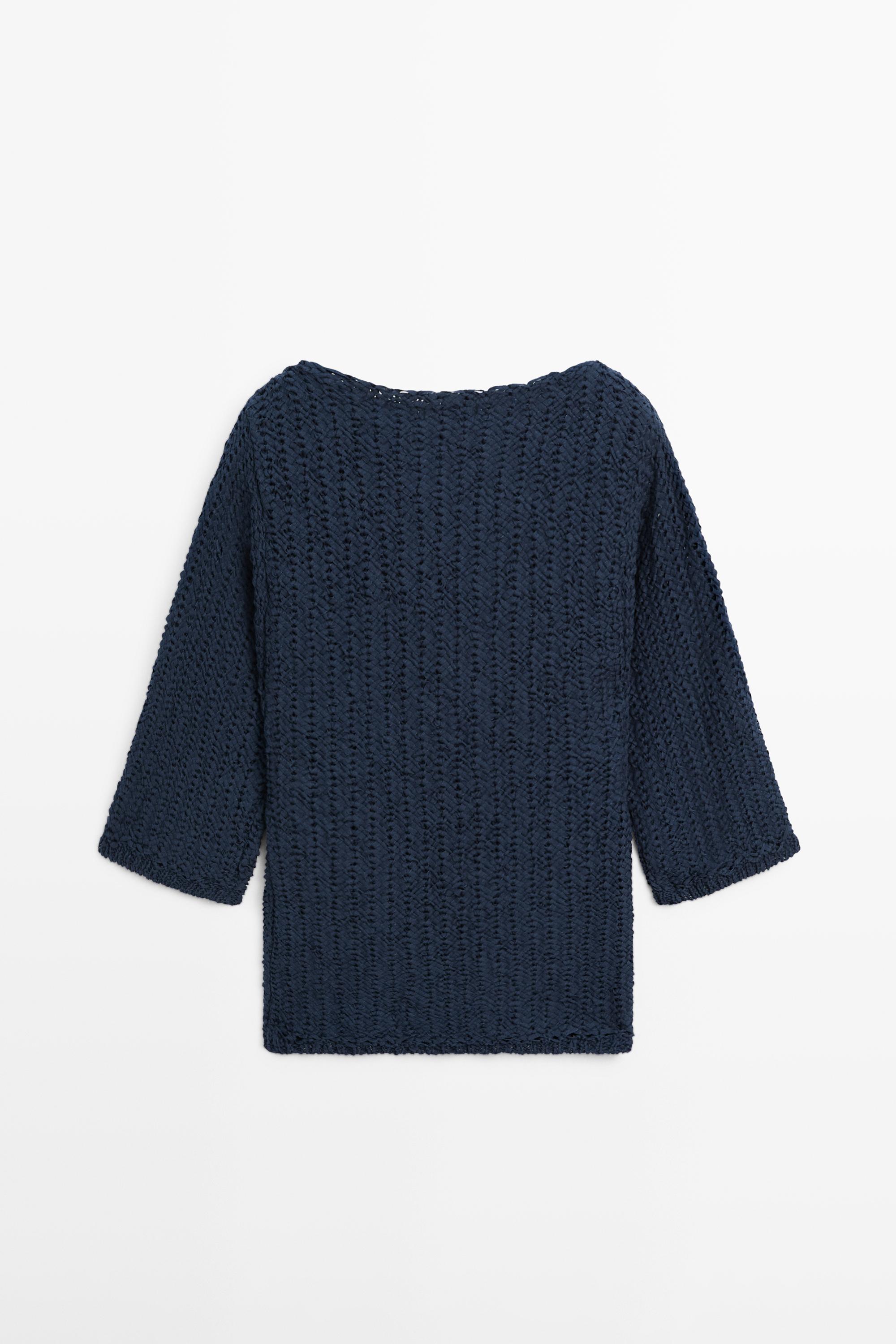 Textured cotton blend knit sweater — NAVY BLUE