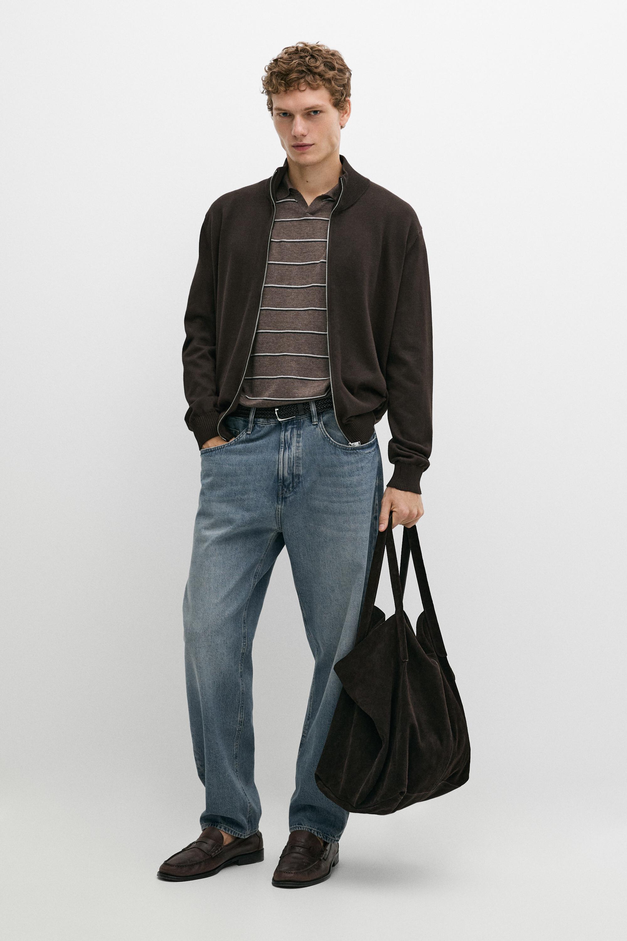 100% cotton knit cardigan — BROWN MARL