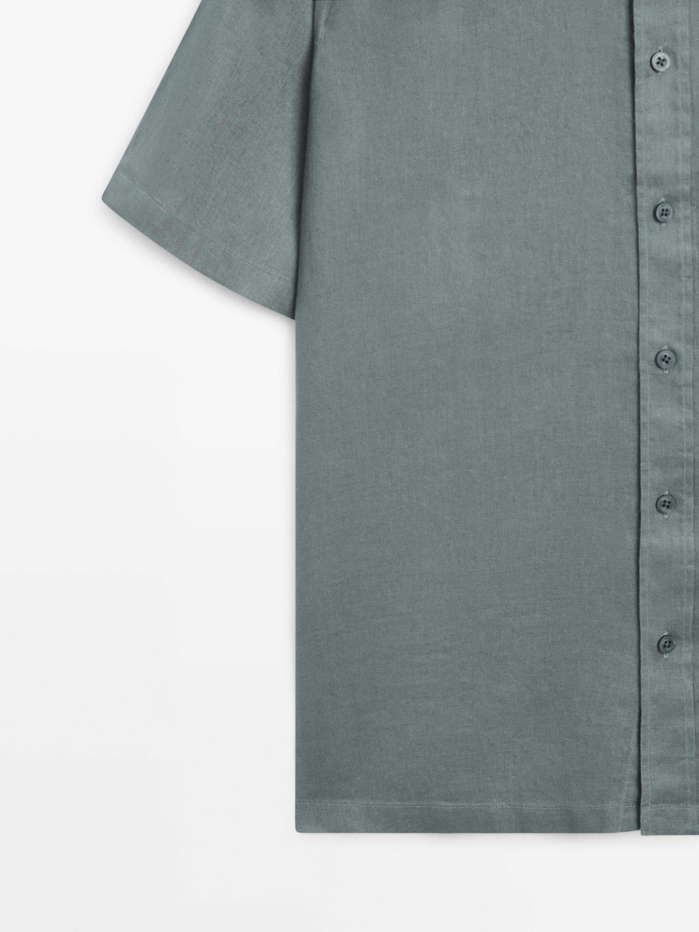 100% linen regular fit short sleeve shirt — GREY