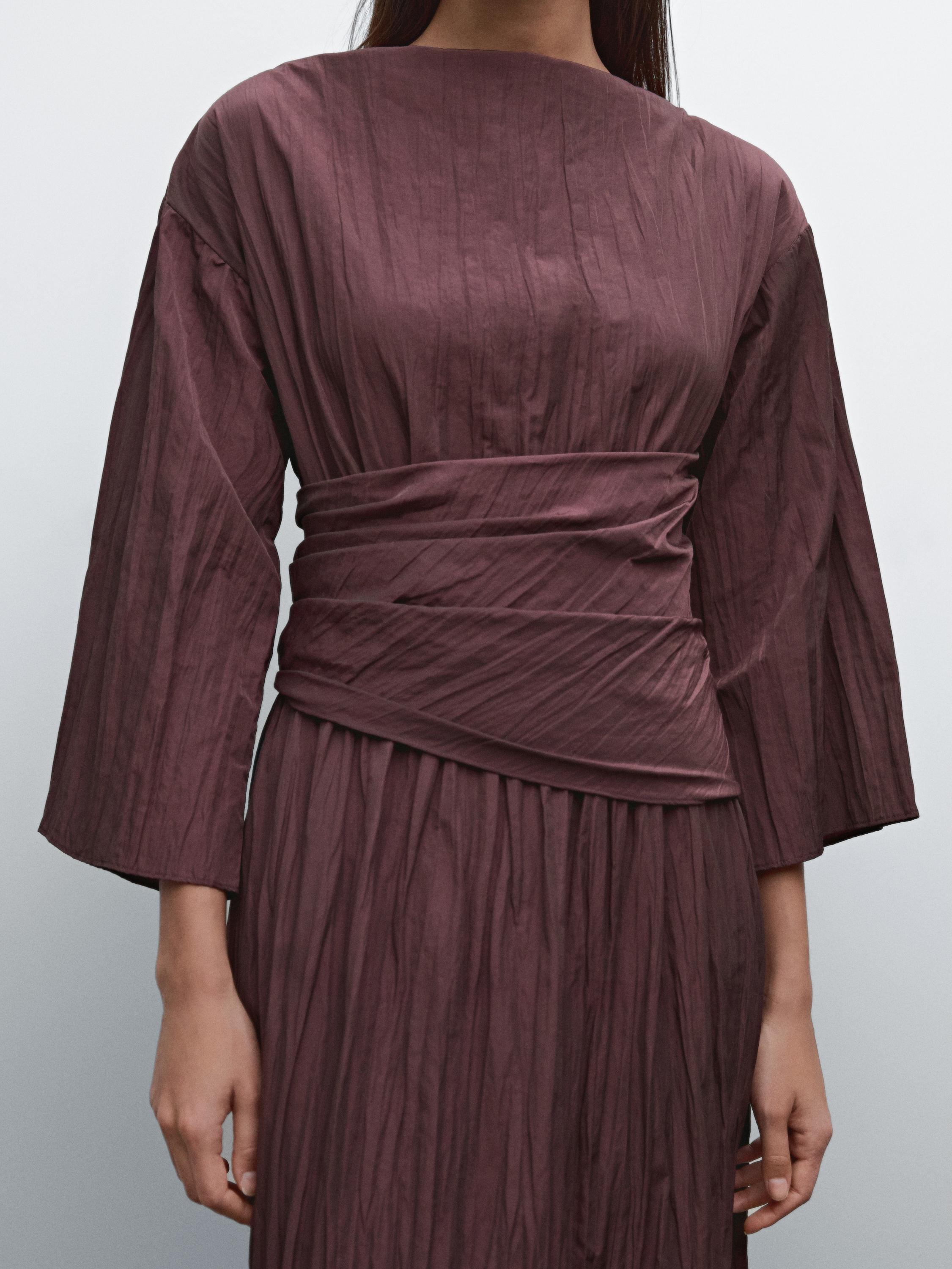 Pleated midi dress with sash belt detail