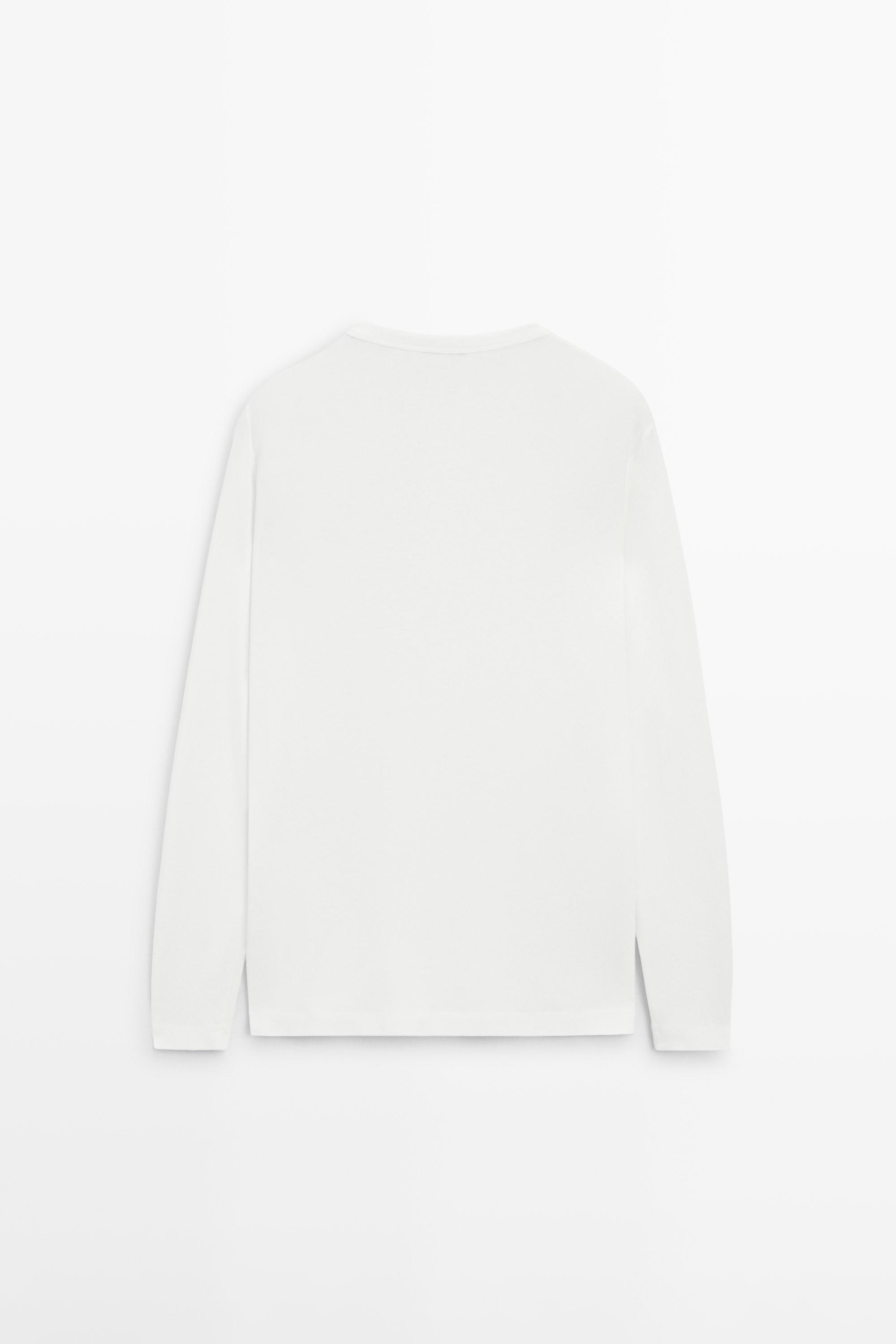 Long sleeve henley neck T-shirt — WHITE