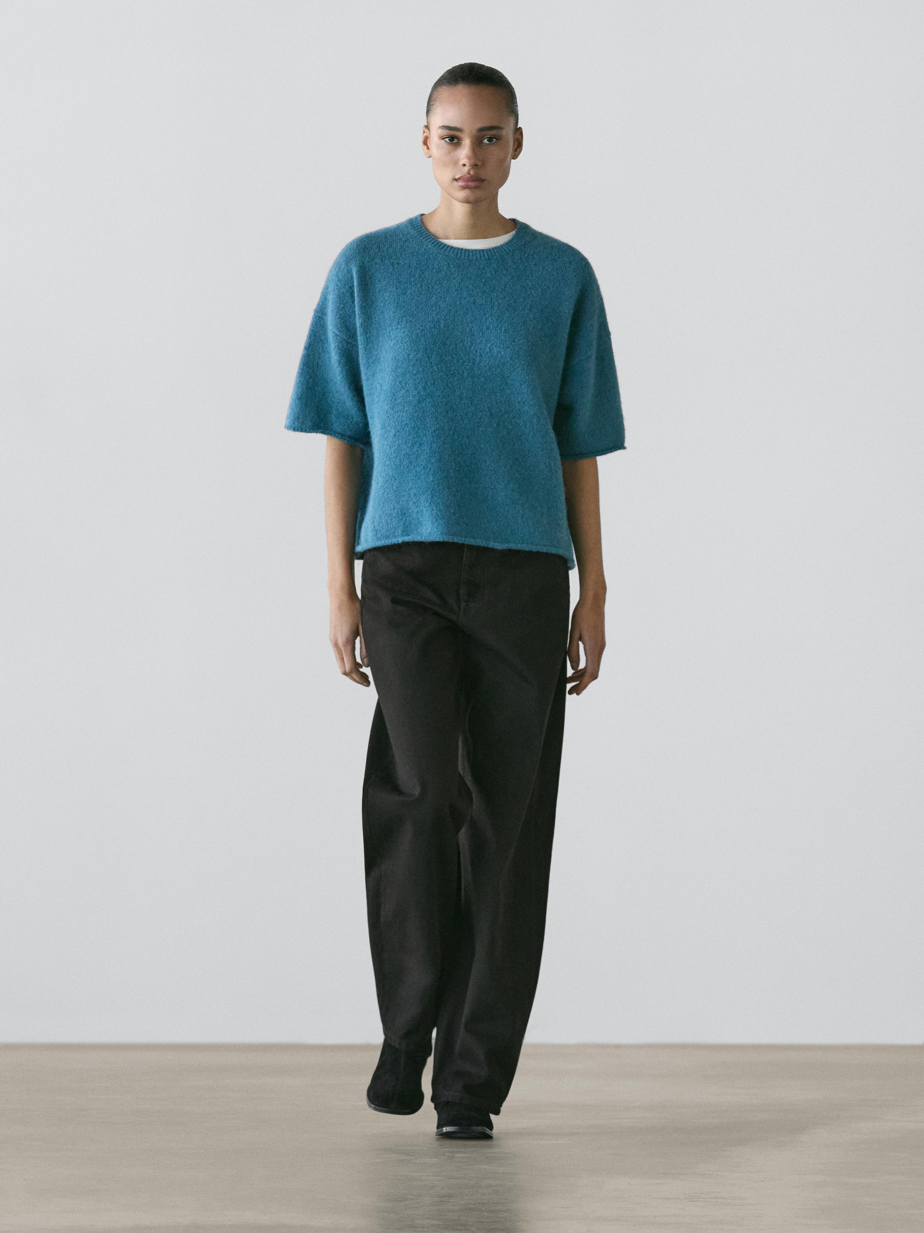 Alpaca blend knit short sleeve sweater