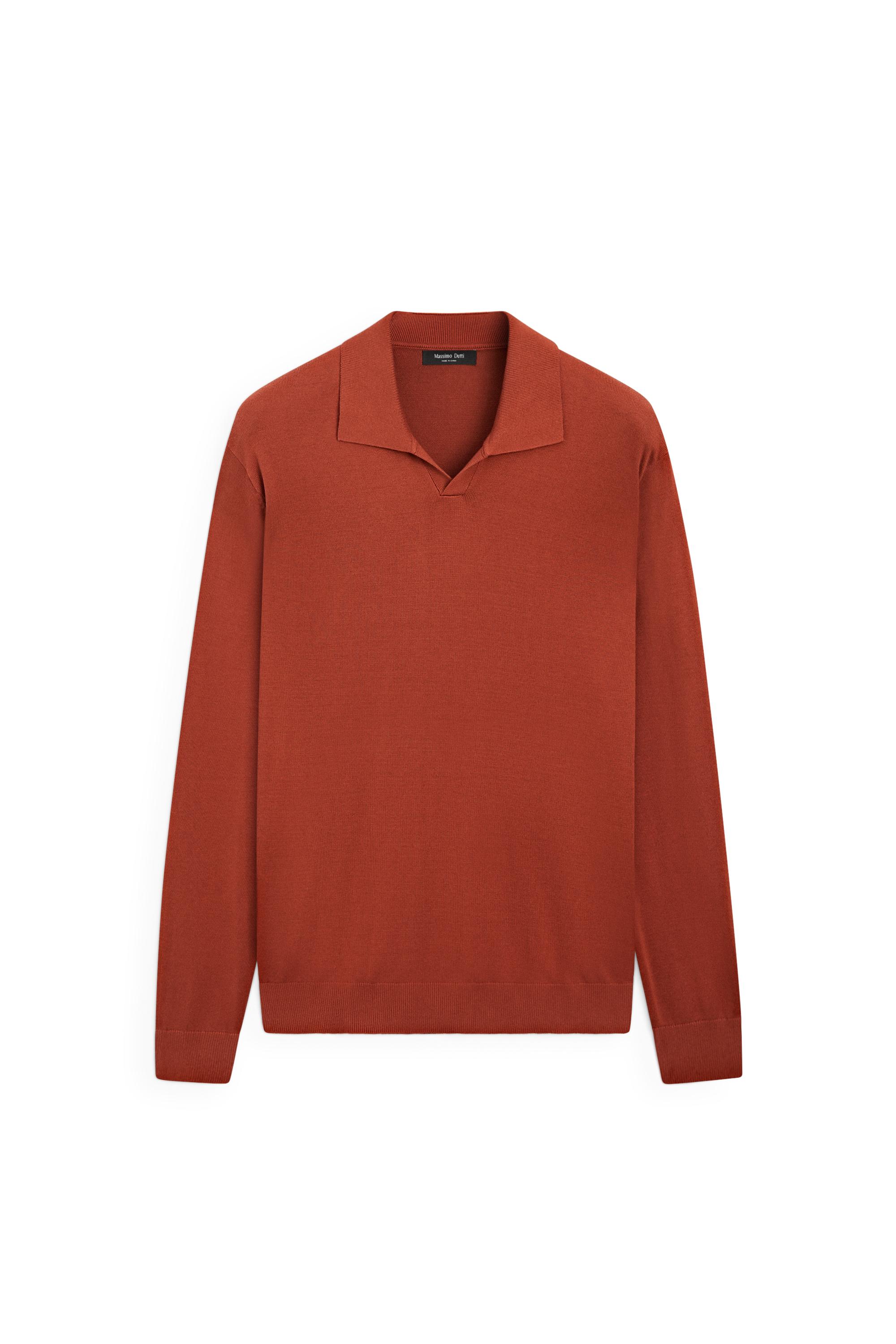 Polo collar knit sweater — TANGERINE