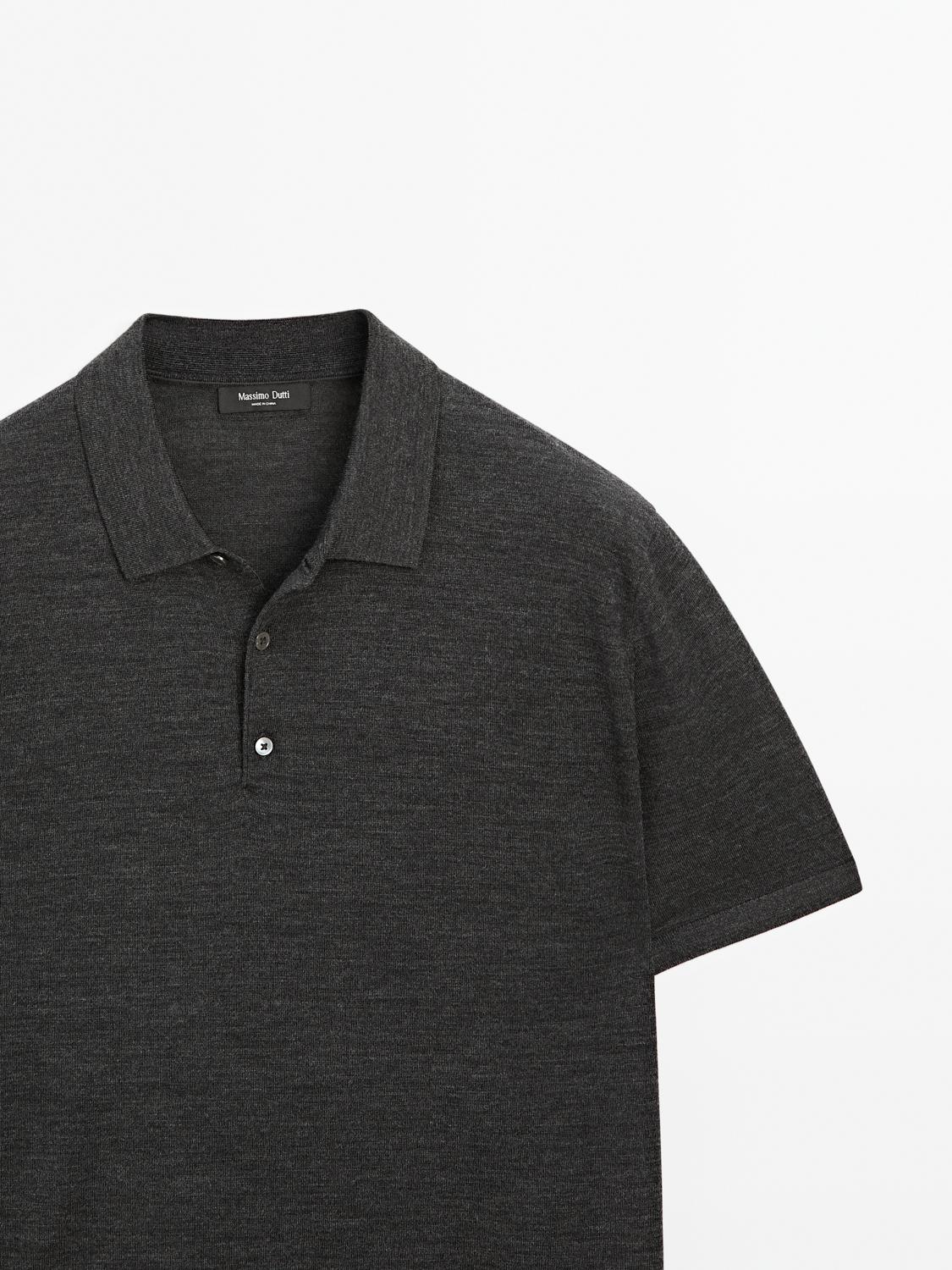 Short sleeve wool blend knit polo shirt