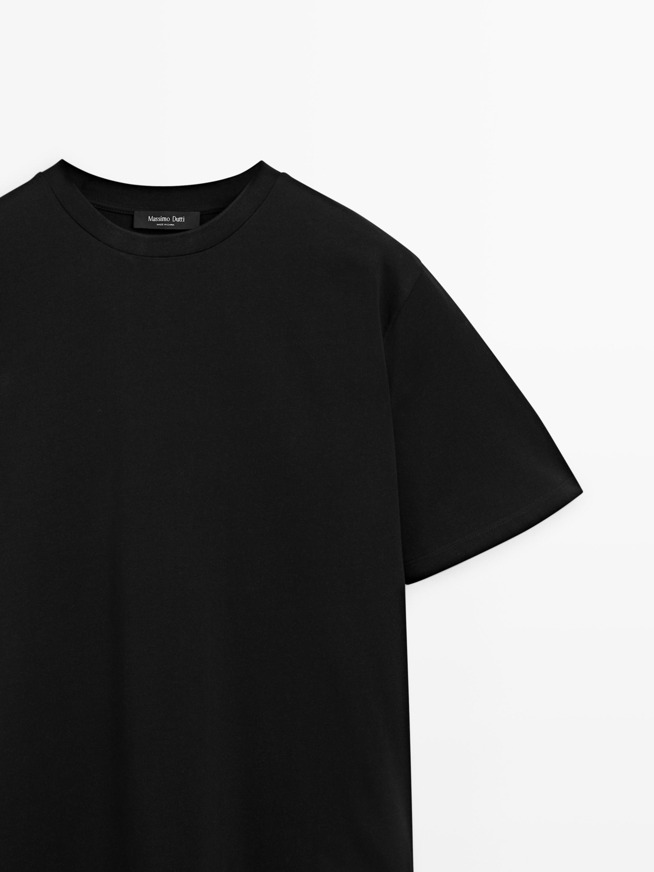 Short sleeve T-shirt with lace detail — BLACK
