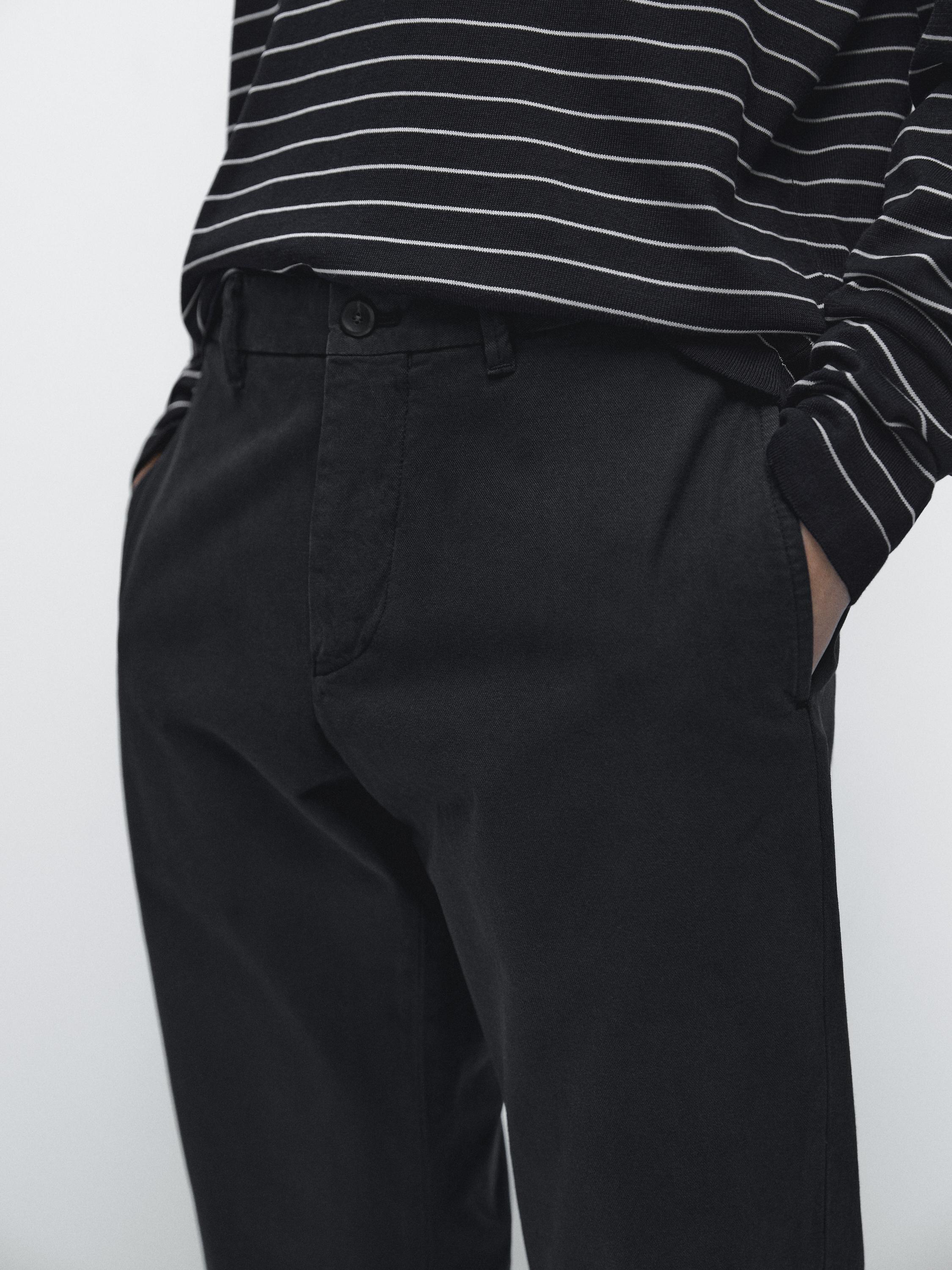 Cotton blend slim fit trousers — NAVY BLUE