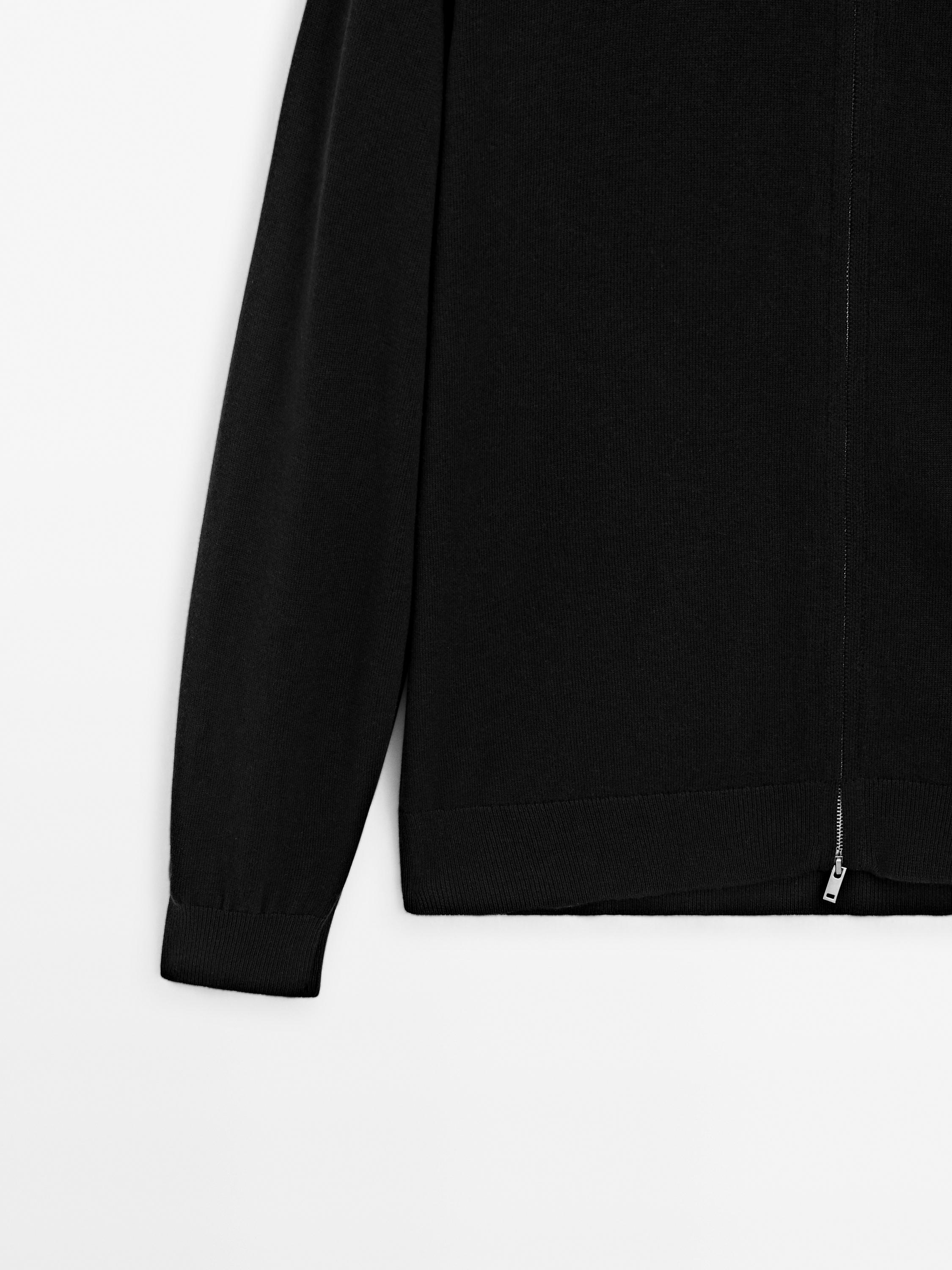 Cotton blend zip-up knit cardigan