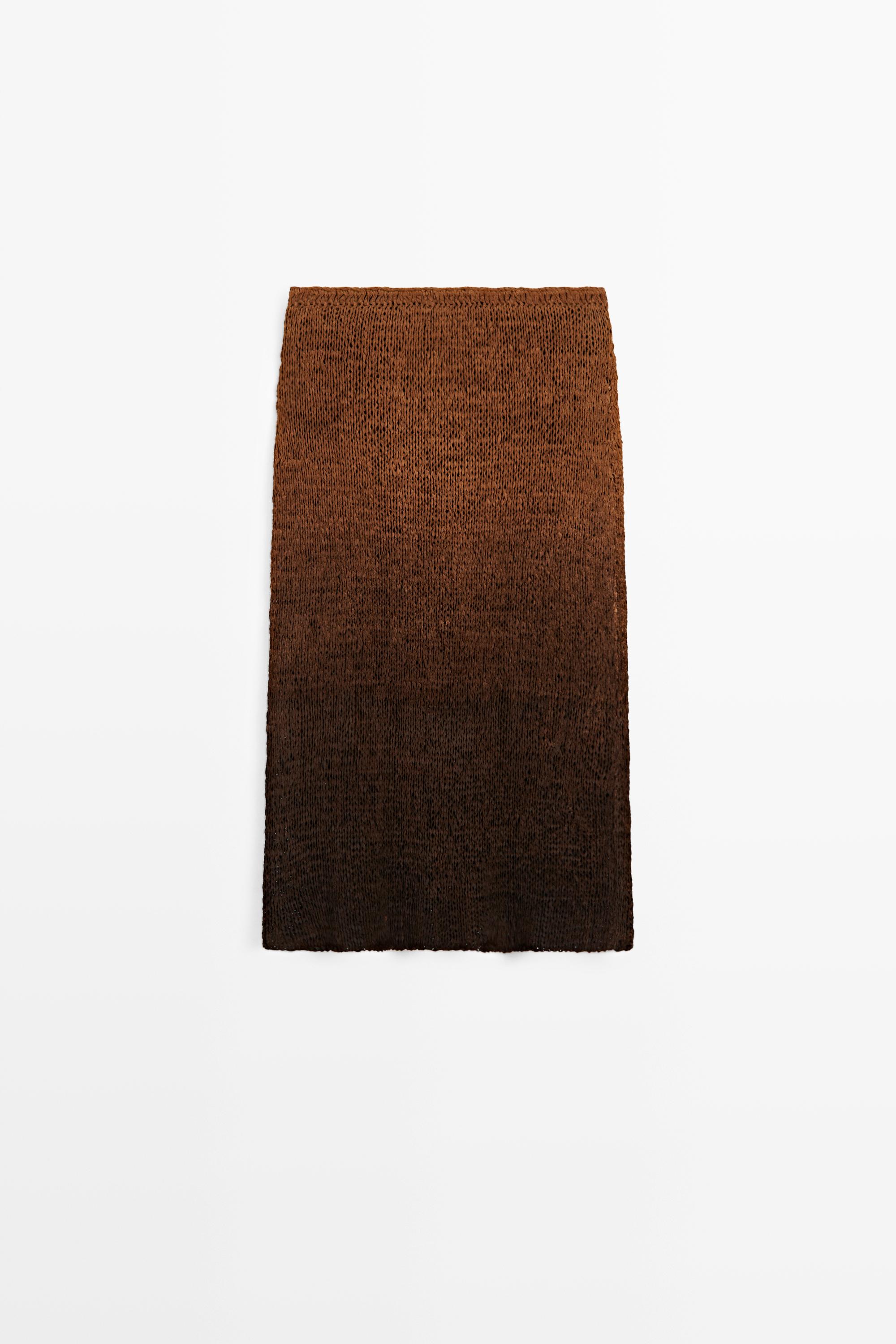 Suede leather knit midi skirt — BROWN
