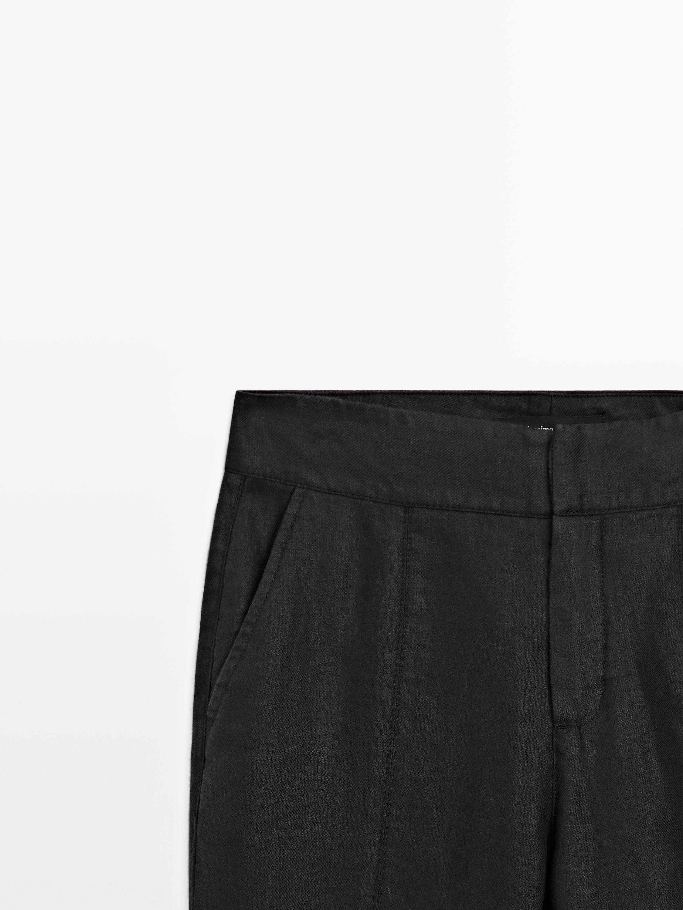 100% linen kick flare fit pants — BLACK