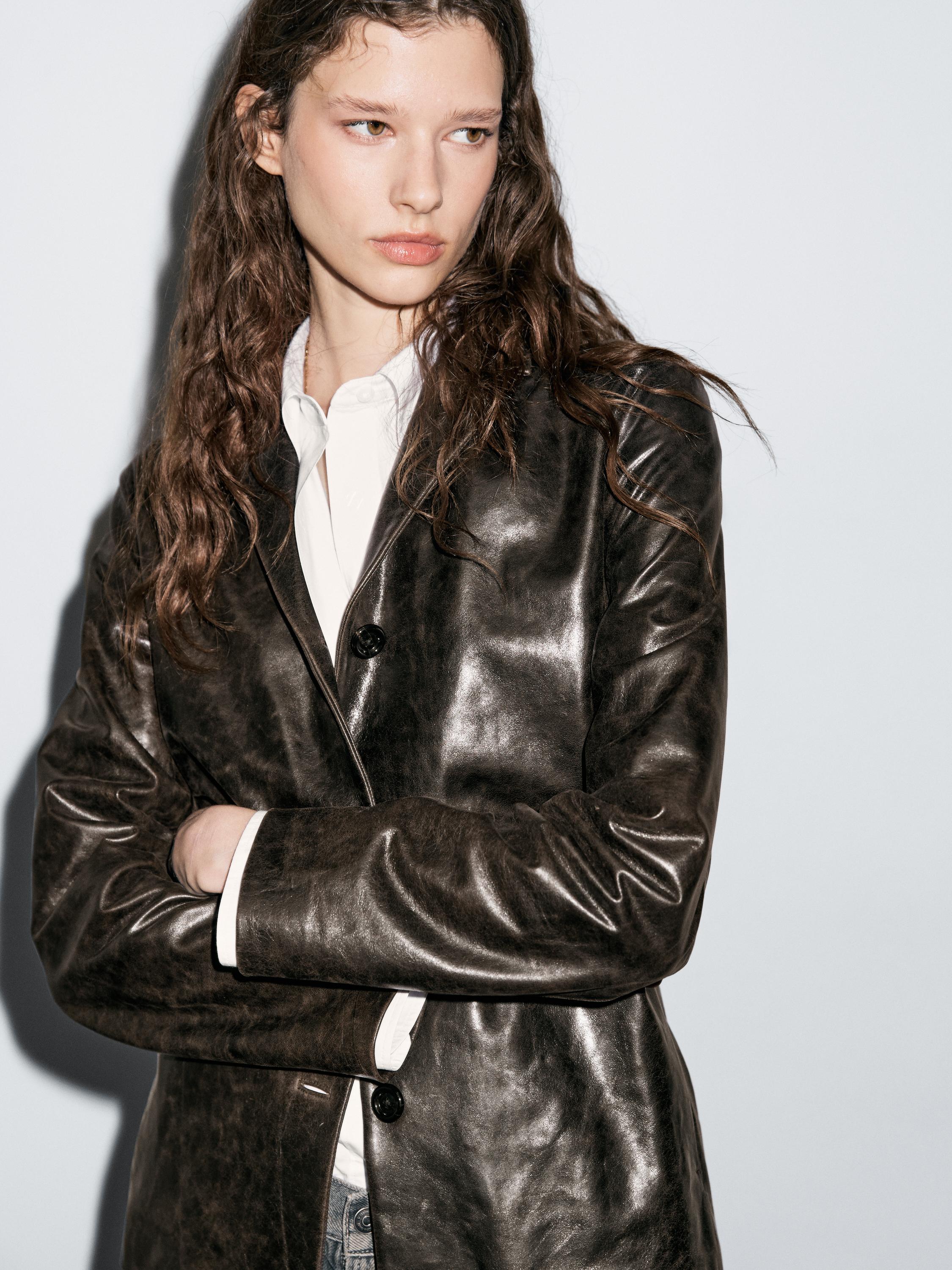 Nappa leather blazer with distressed finish