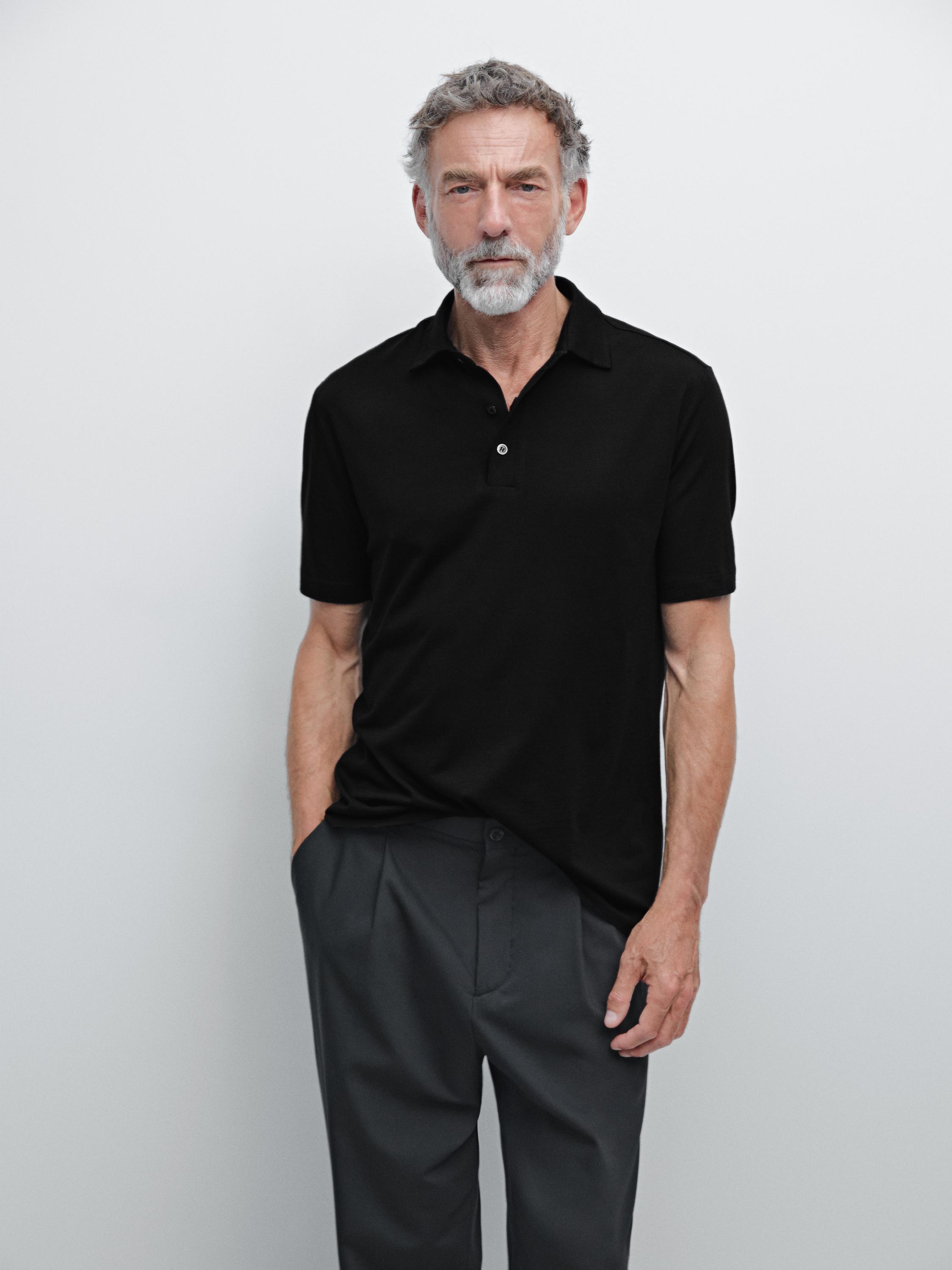 Polo à manches courtes en laine mélangée