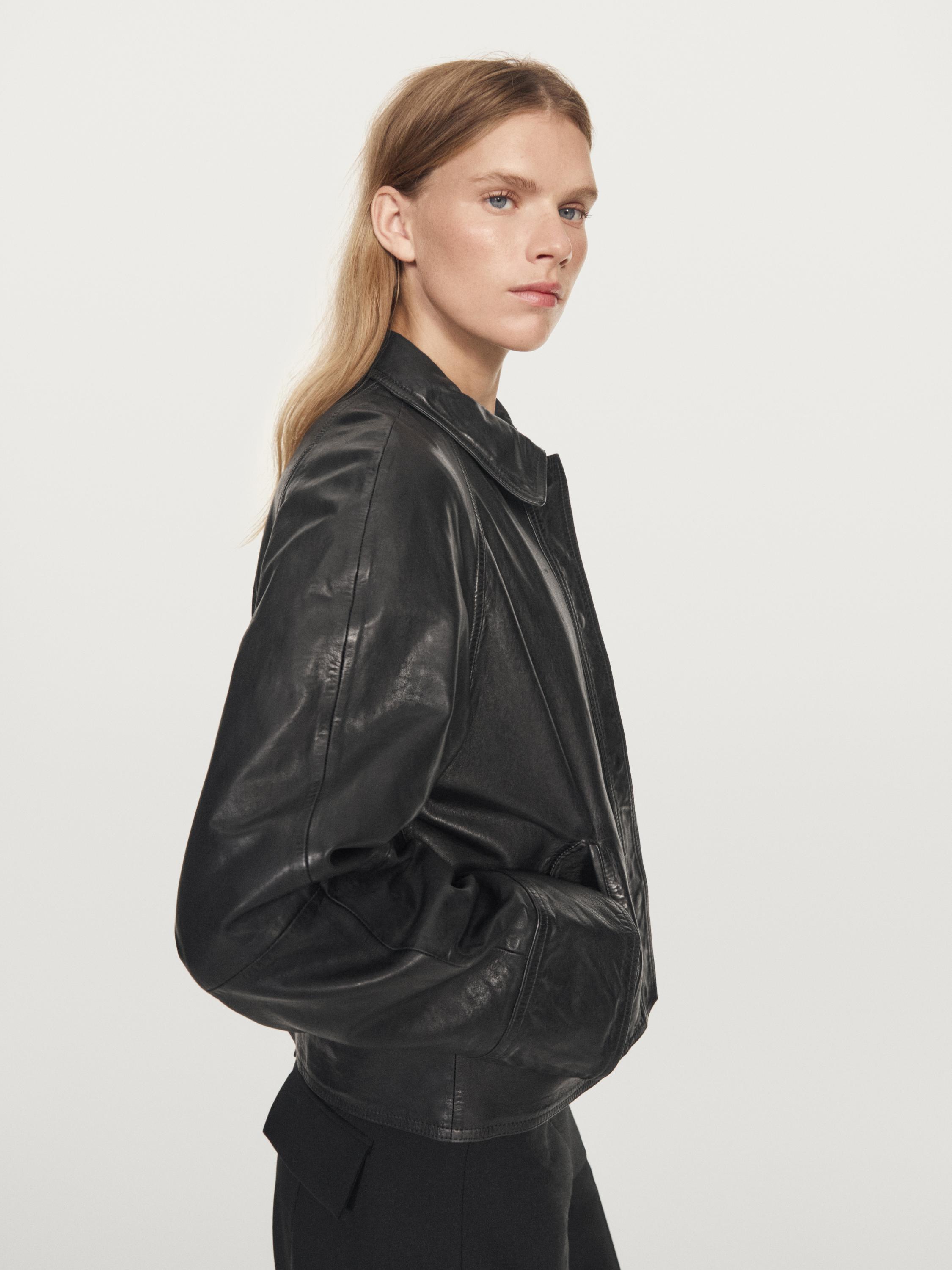 Nappa leather jacket with belt · Black · Bomberâ Jacket | Massimo
