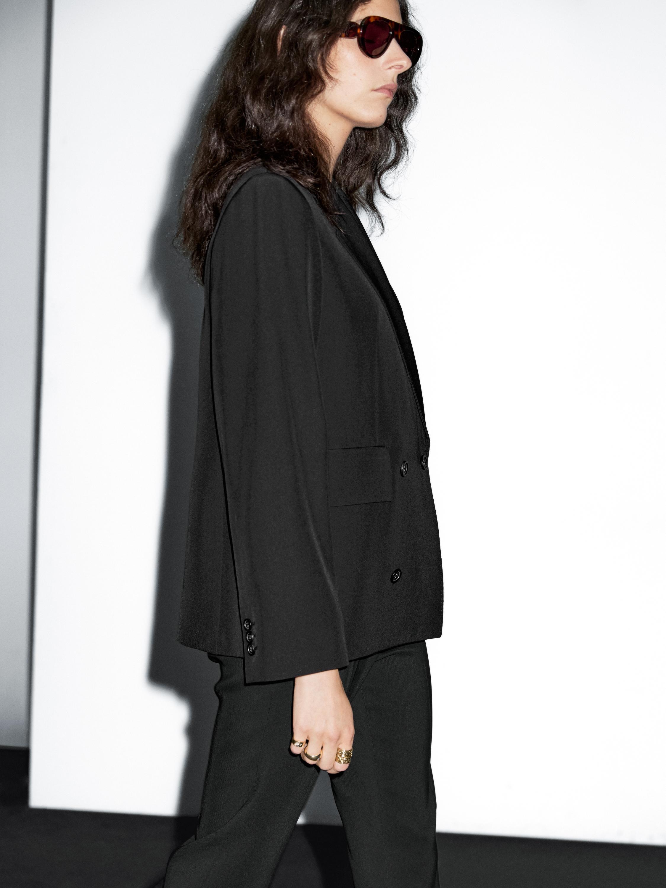 Cropped wool blend double-breasted blazer