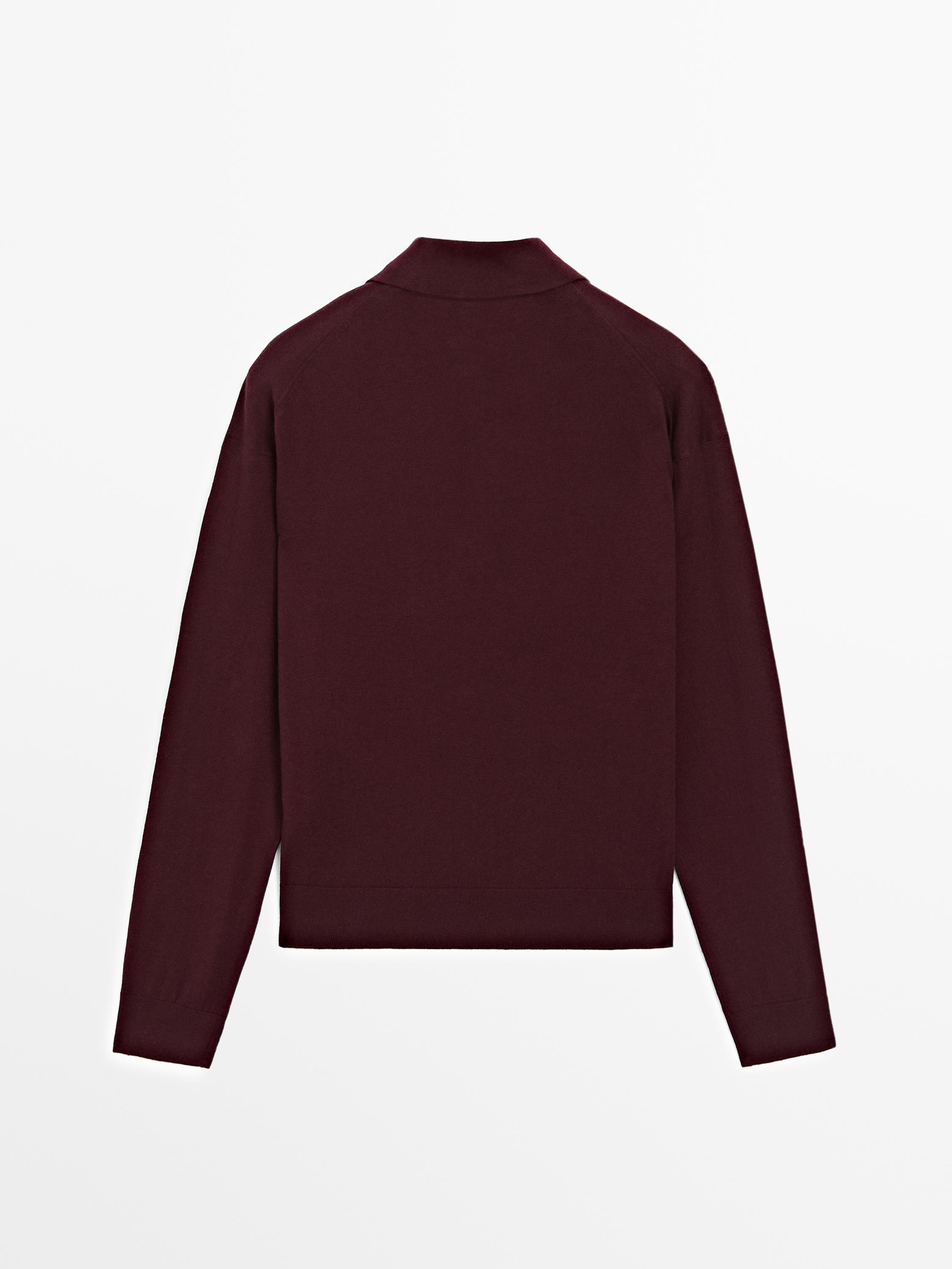 Cotton blend knit polo sweater