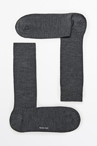 Ribbed wool blend dress socks — GREY MARL 5