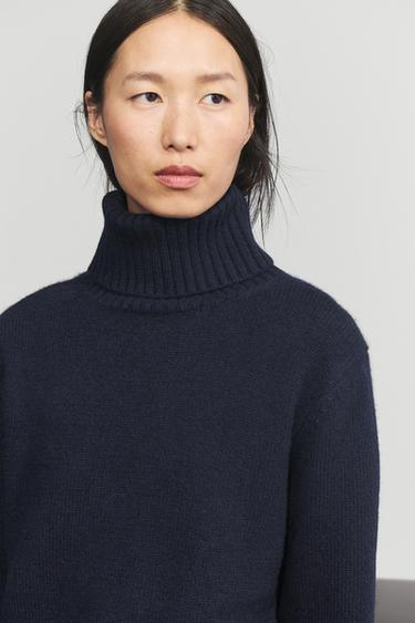 Cropped 100% cashmere knit sweater — INK BLUE 3
