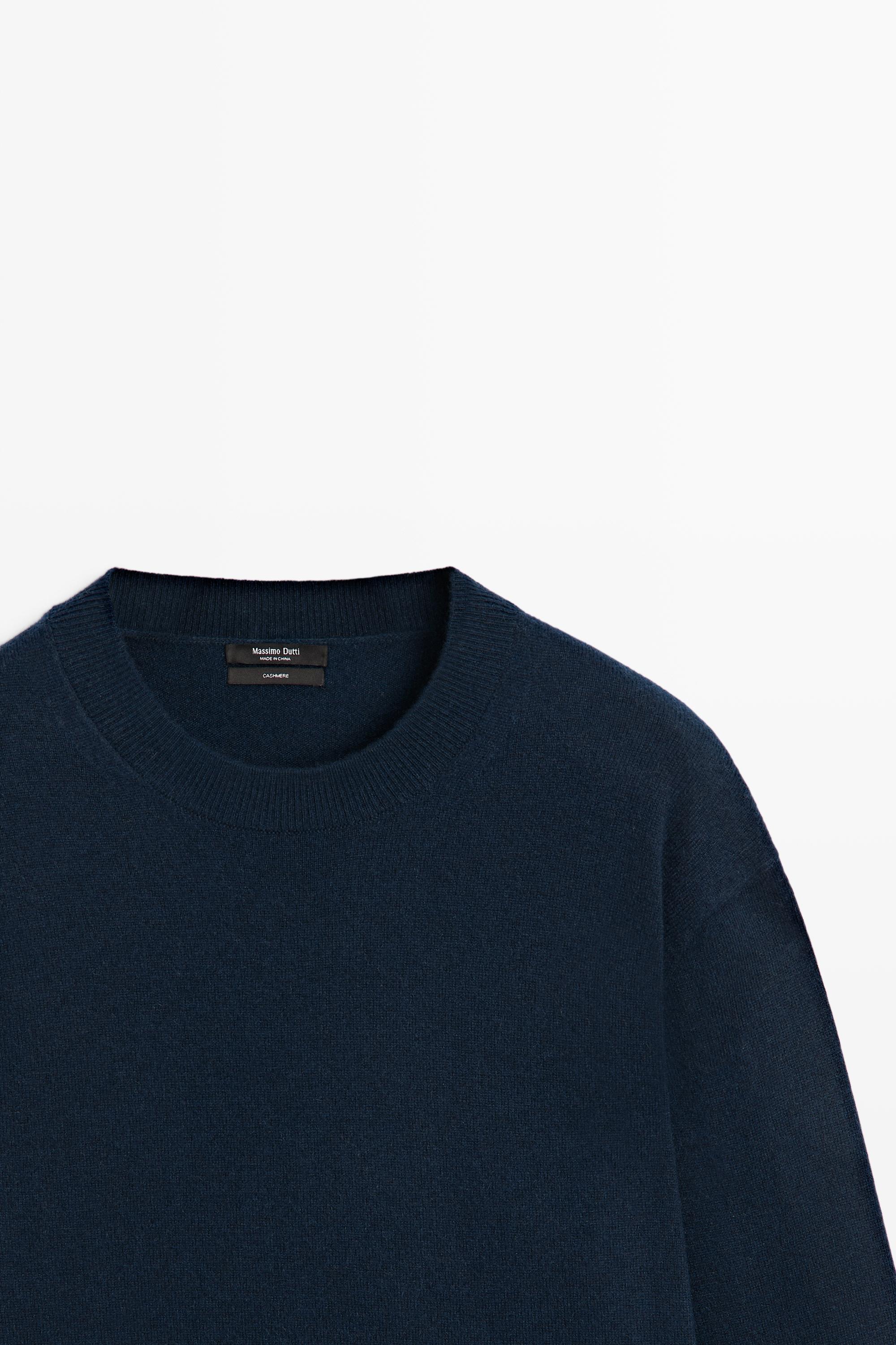100% cashmere long sleeve sweater — NAVY BLUE