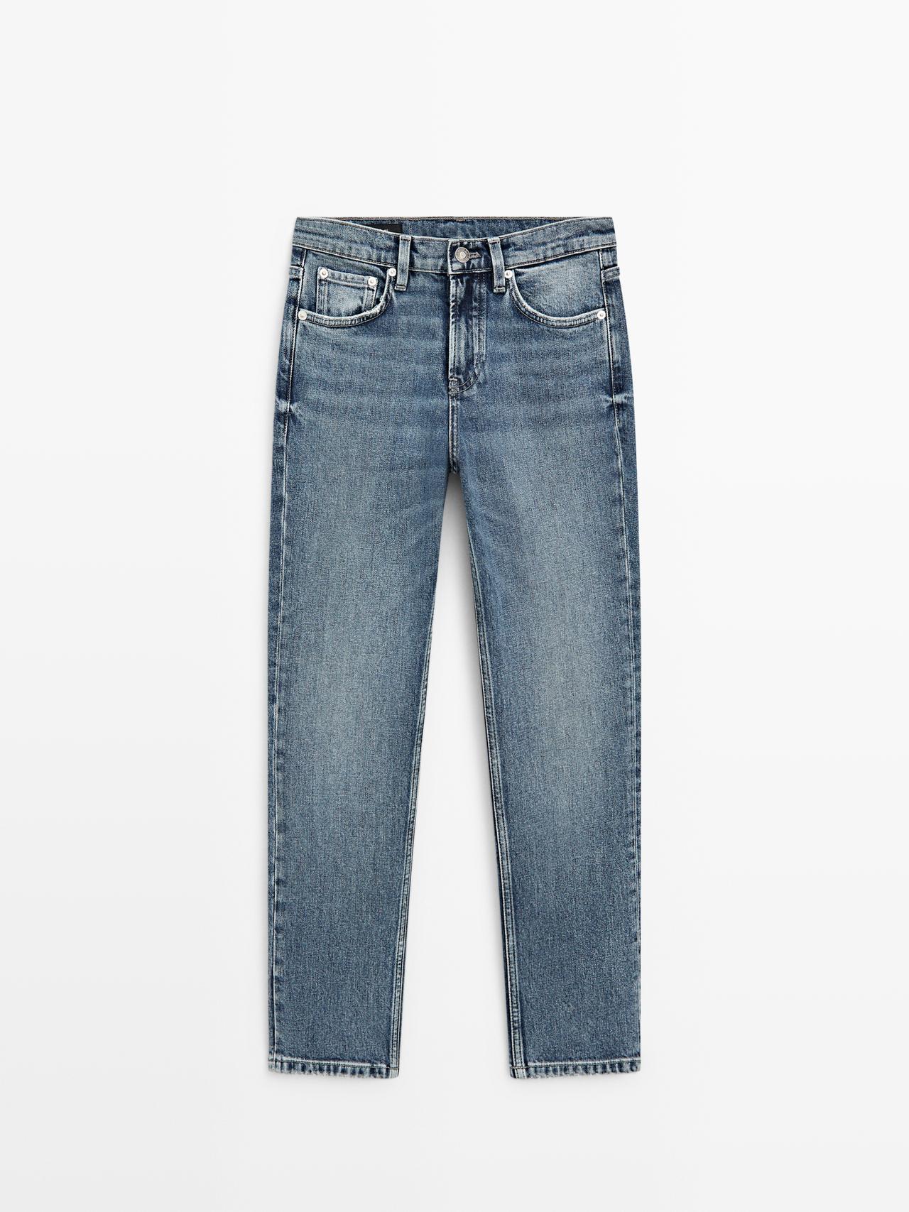 Massimo Dutti - Dame - Mid Waist, Slim Fit Stumpebukser I Denim - Blå - 38