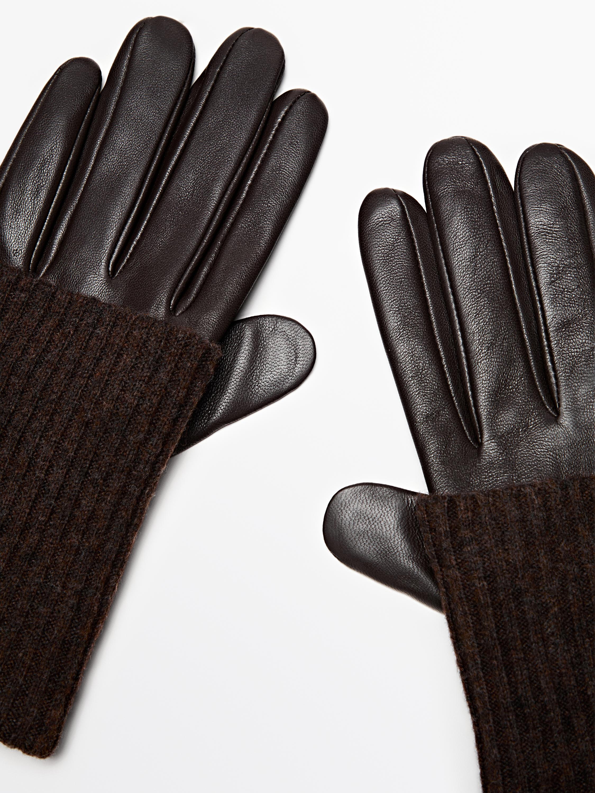 Gants bi-matière en cuir nappa et en maille