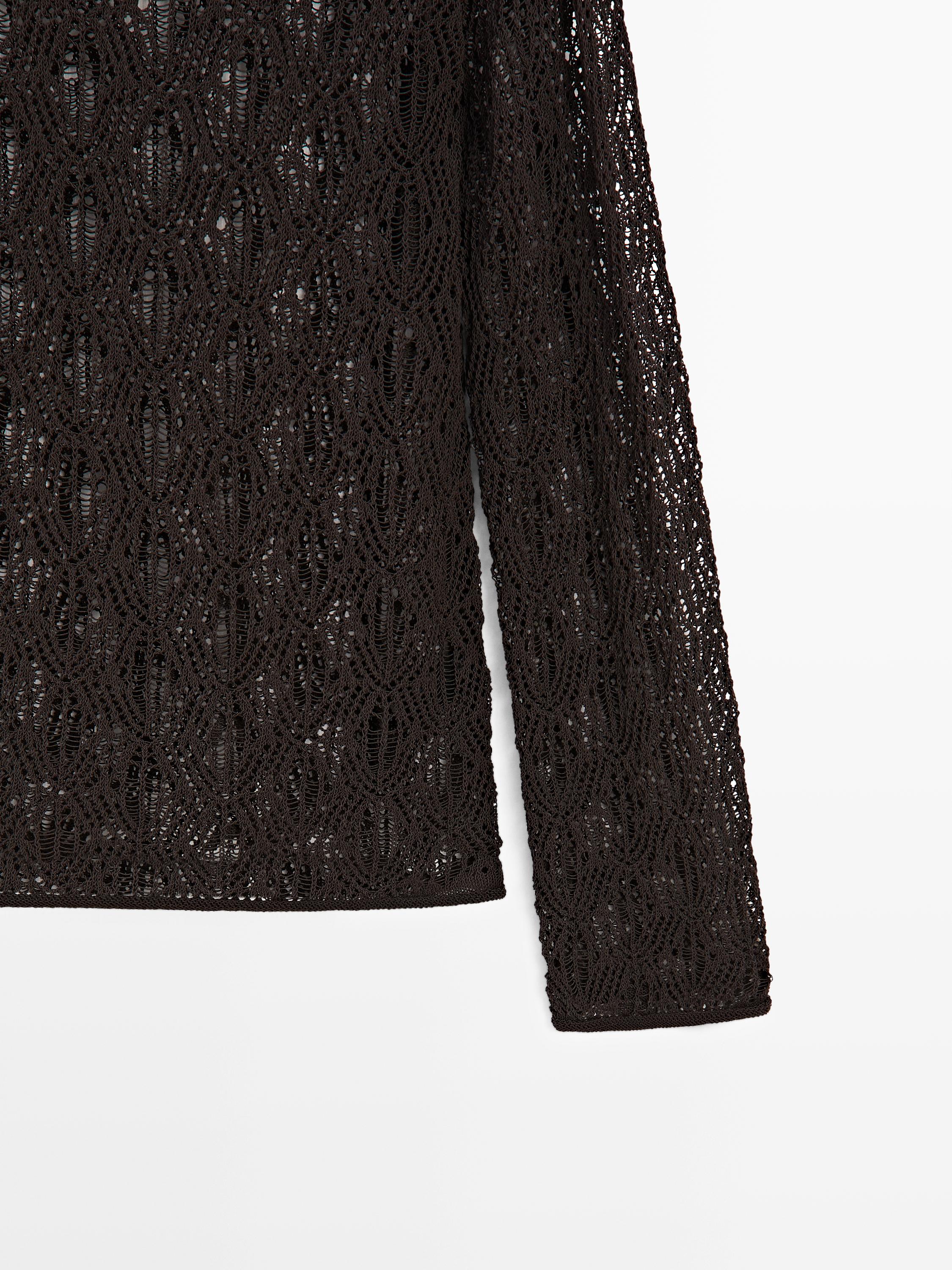Boatneck sweater with openwork detail — BROWN