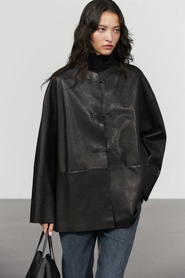 Leather jacket with toggle detail — BLACK 3