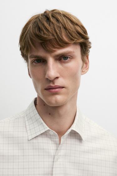 100% Cotton Regular Fit Check Shirt — Ecru 8
