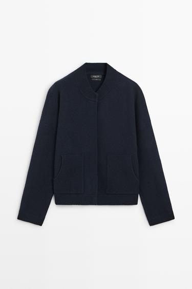 100% wool bomber jacket with pockets — NAVY BLUE 2