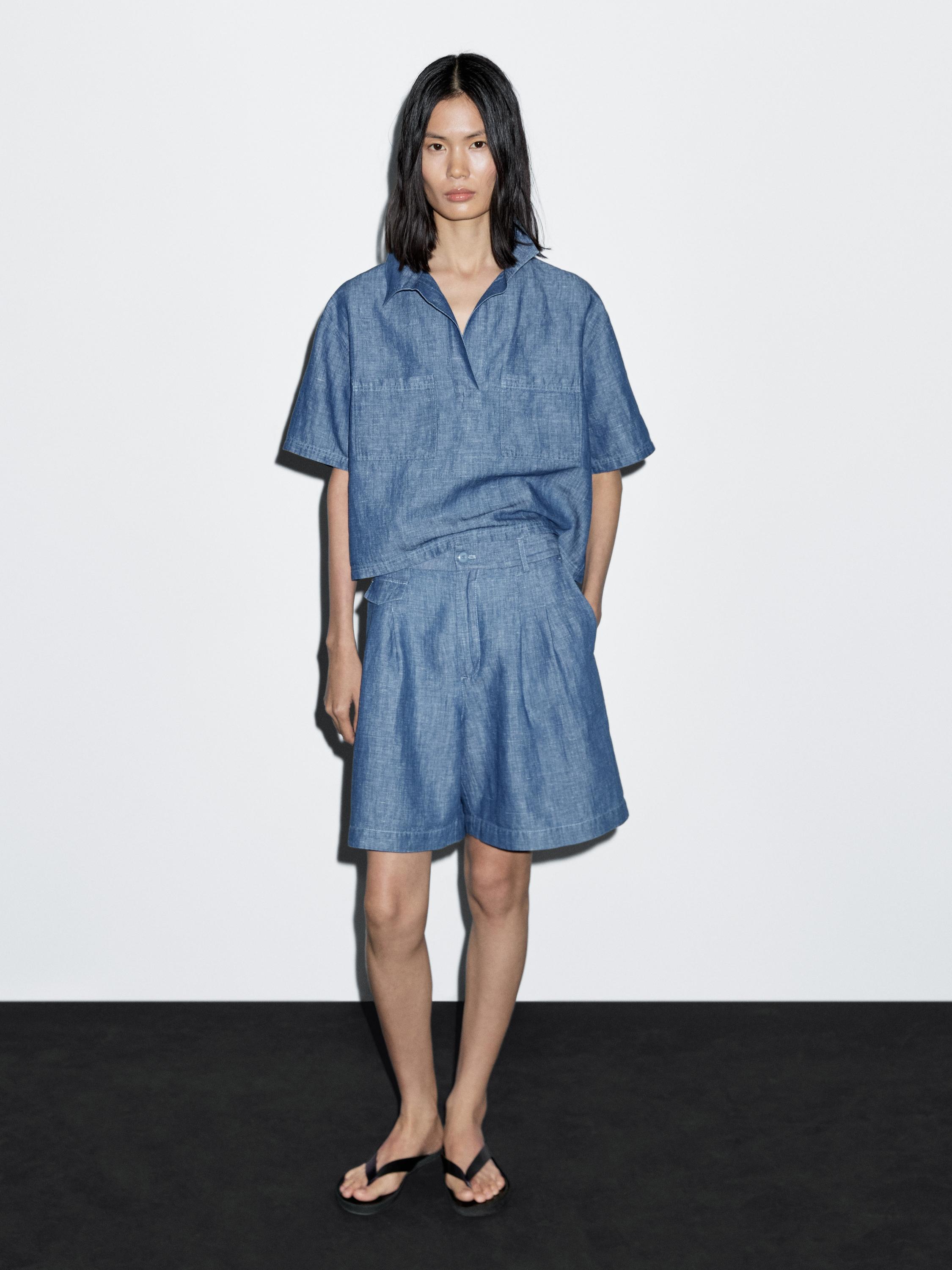 Bermuda avec poche coton et lin