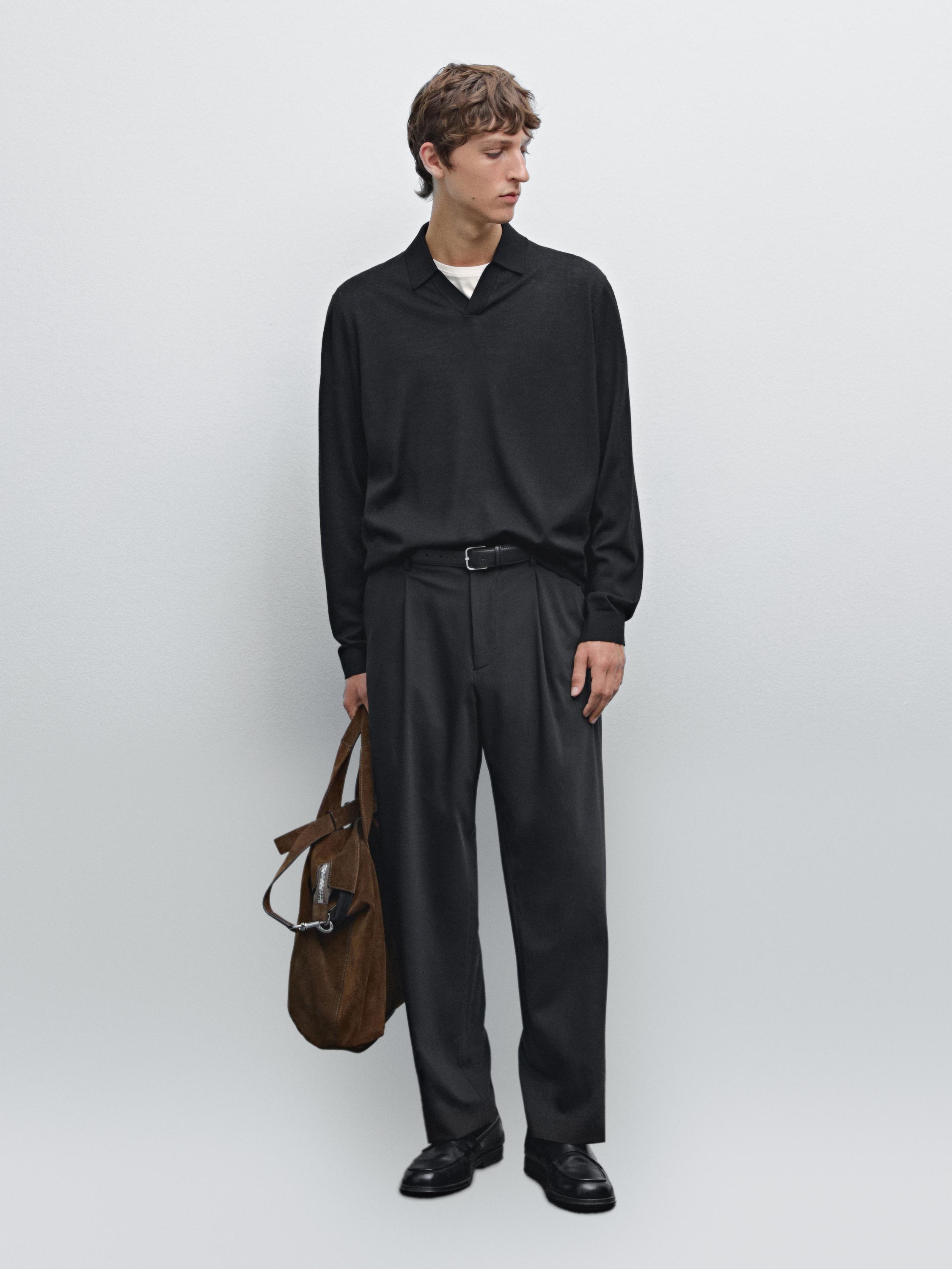 100% merino wool knit polo sweater