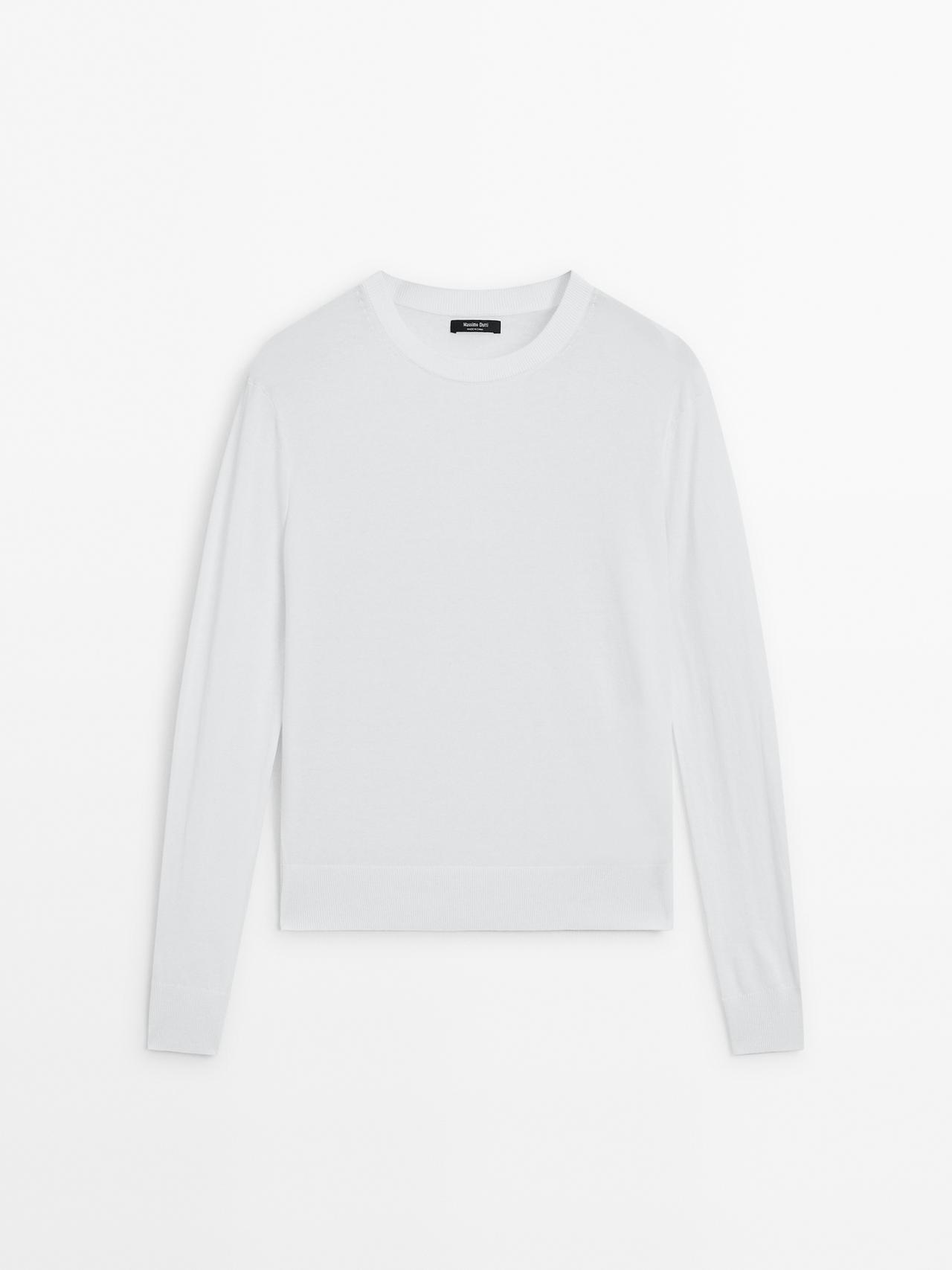 Massimo Dutti - Dame - Striktrøje I Bomuldsblanding - Hvid - Xs