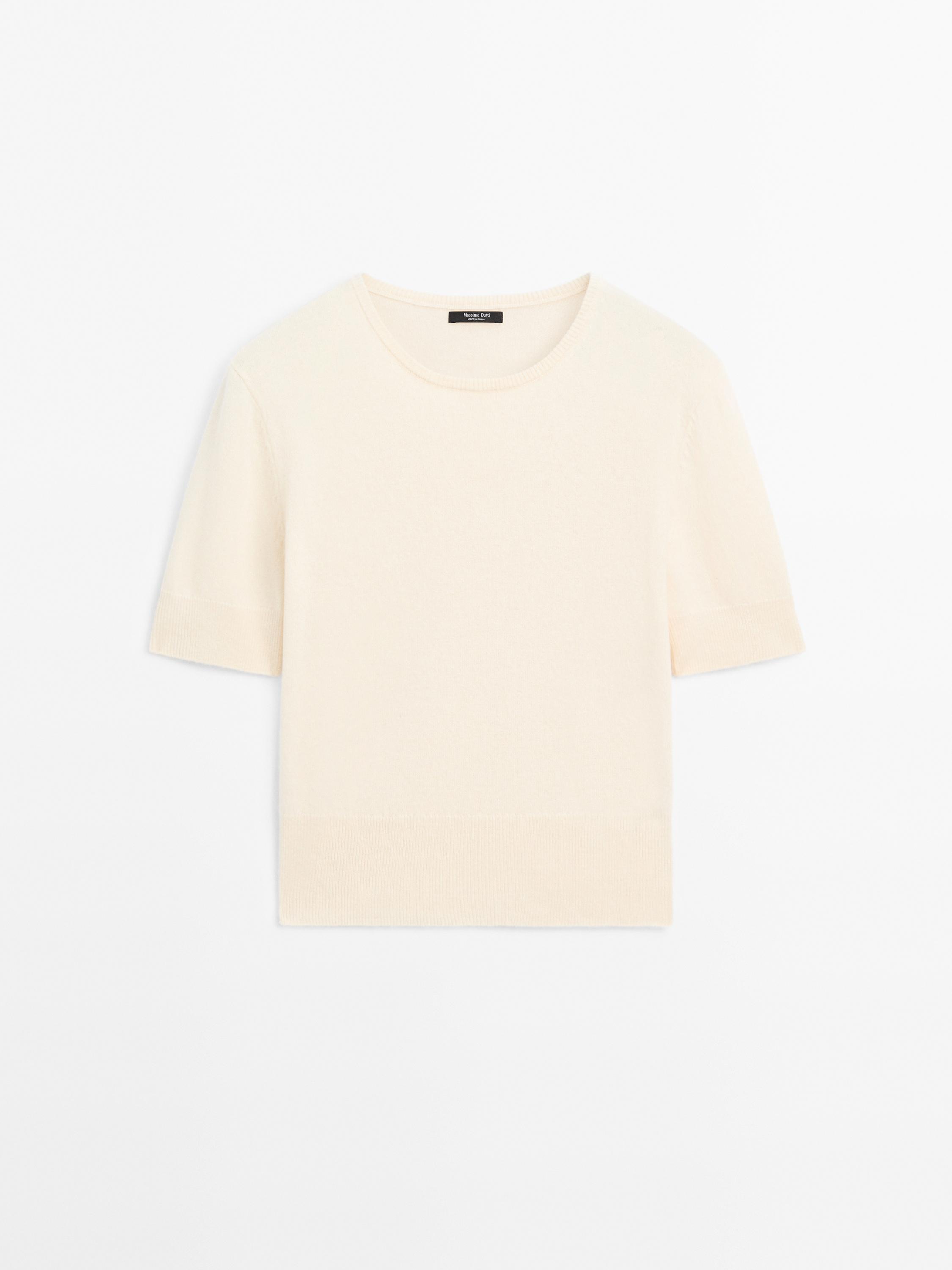 Short sleeve wool blend sweater