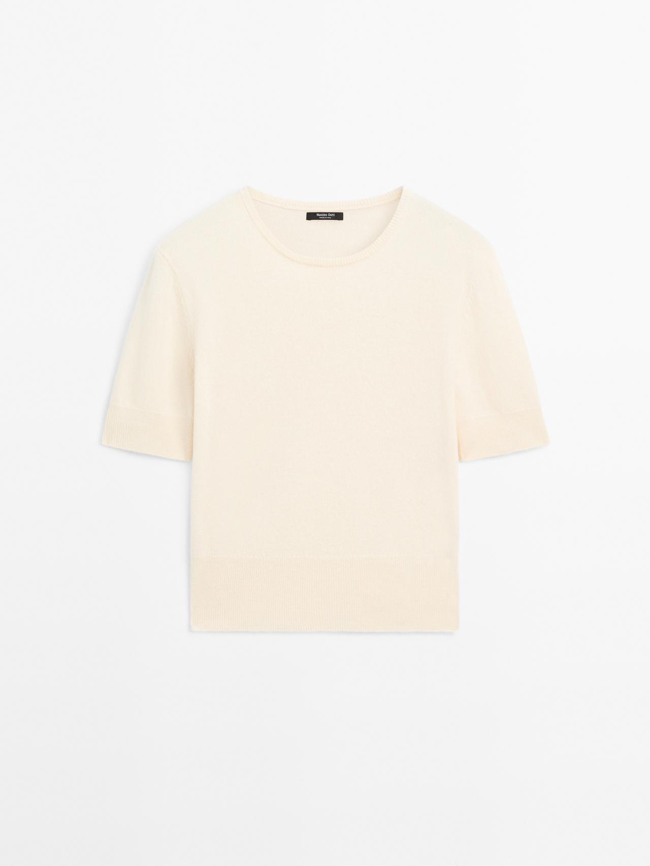 Massimo Dutti - Dame - Kortærmet Trøje I Uldblanding - Vanilje - S