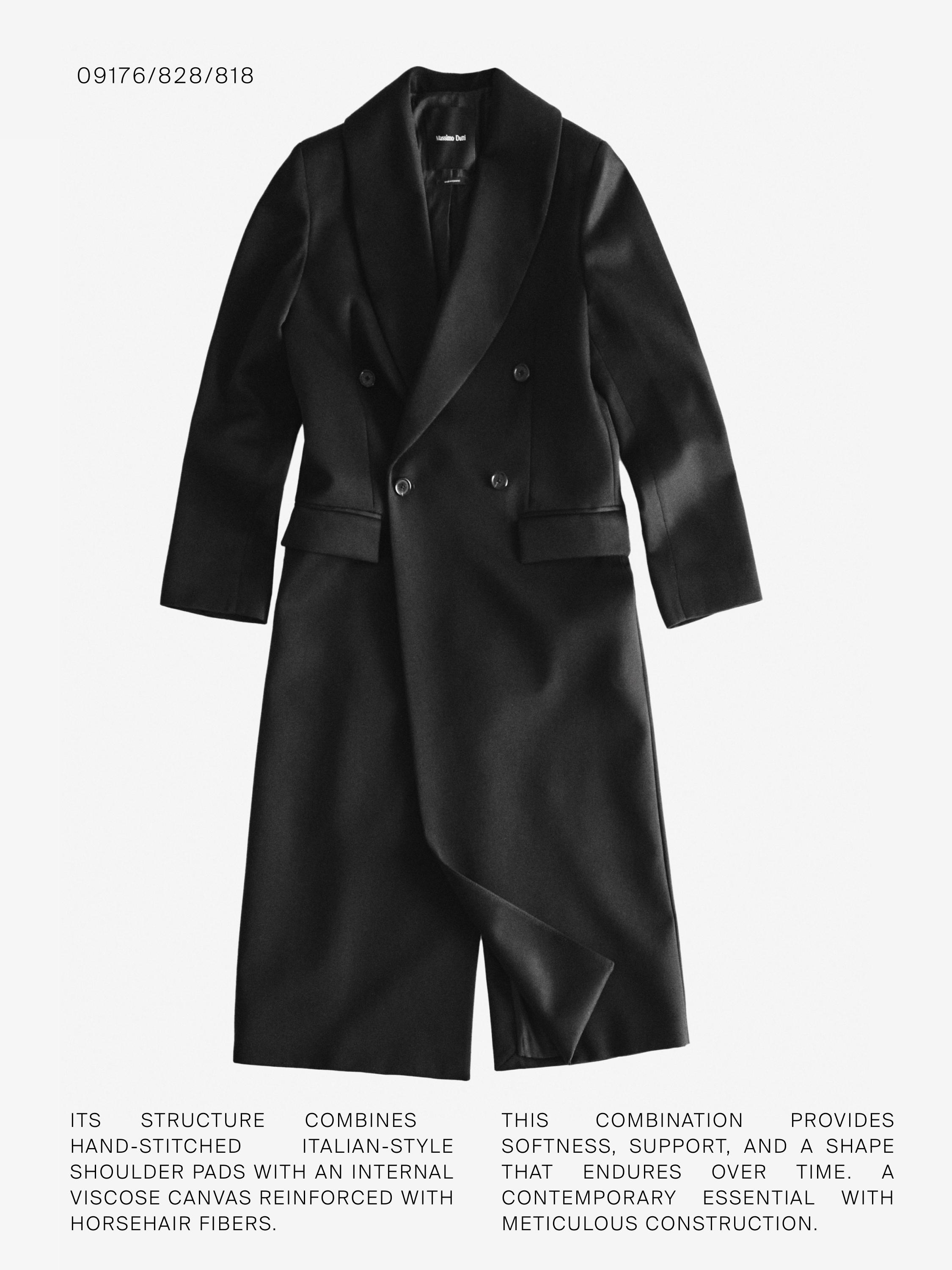 Long double-breasted 100% wool coat