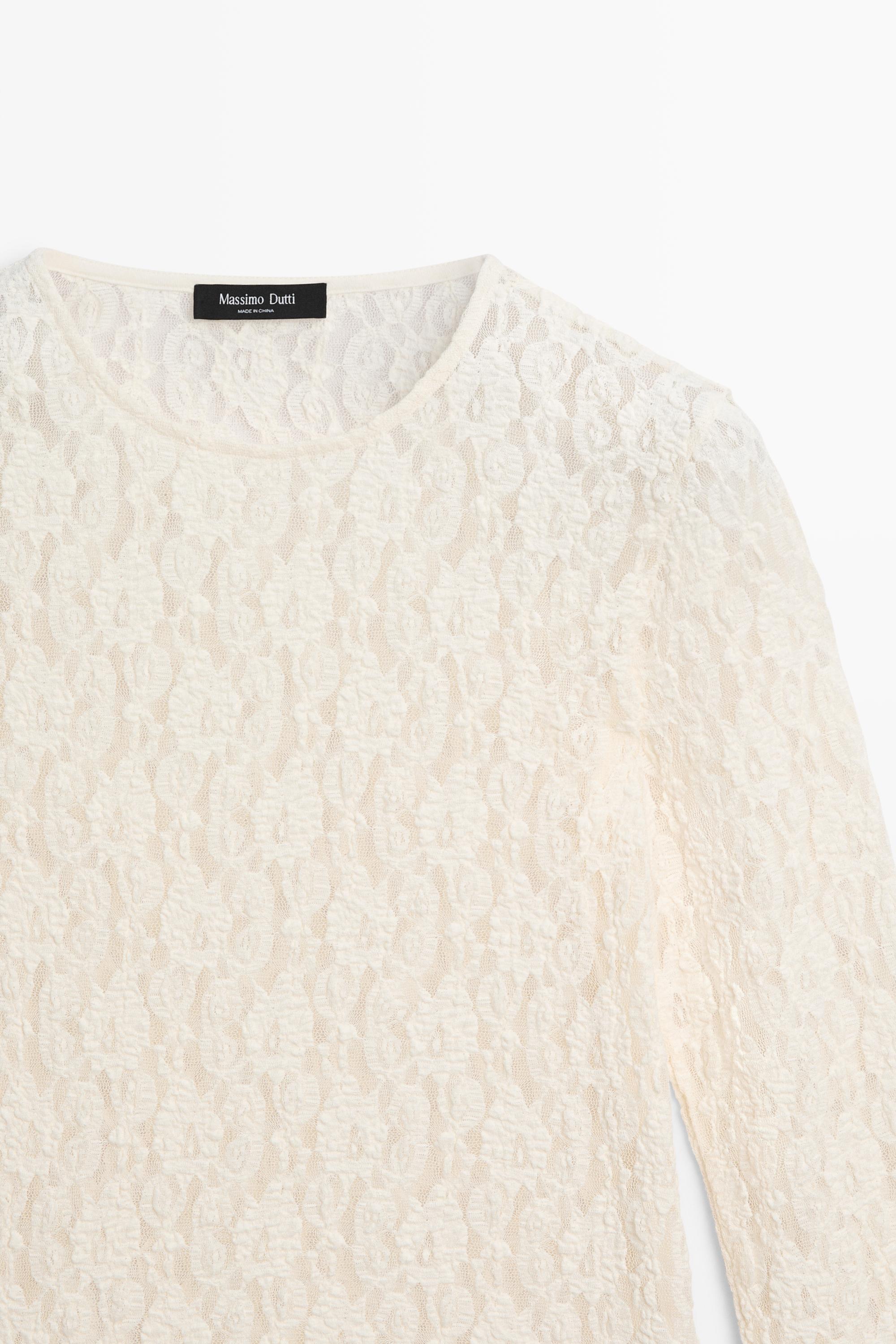 Long sleeve lace detail T-shirt — CREAM