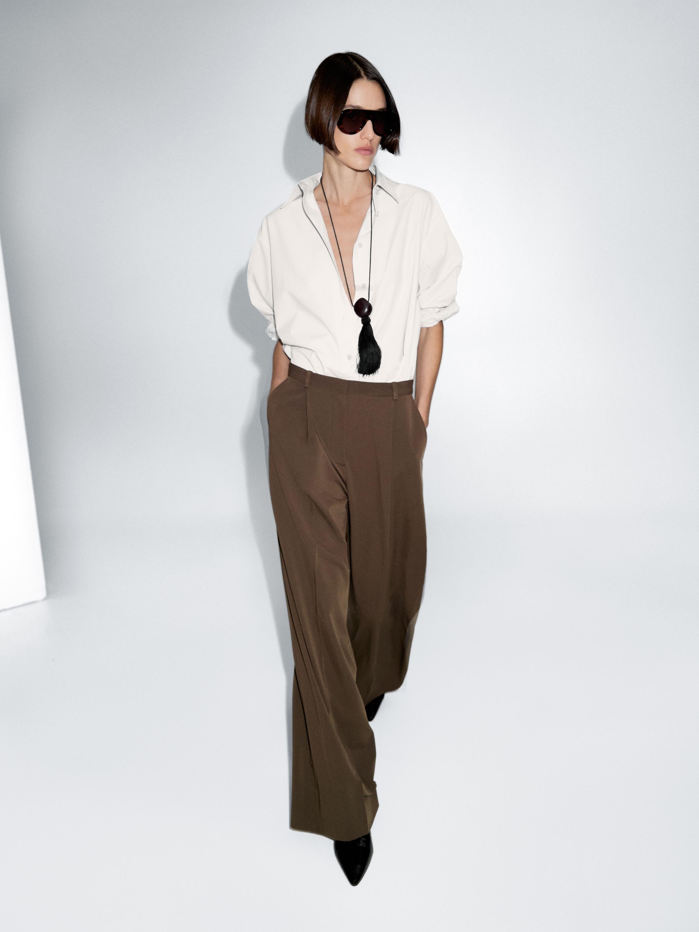 Darted wide-leg trousers
